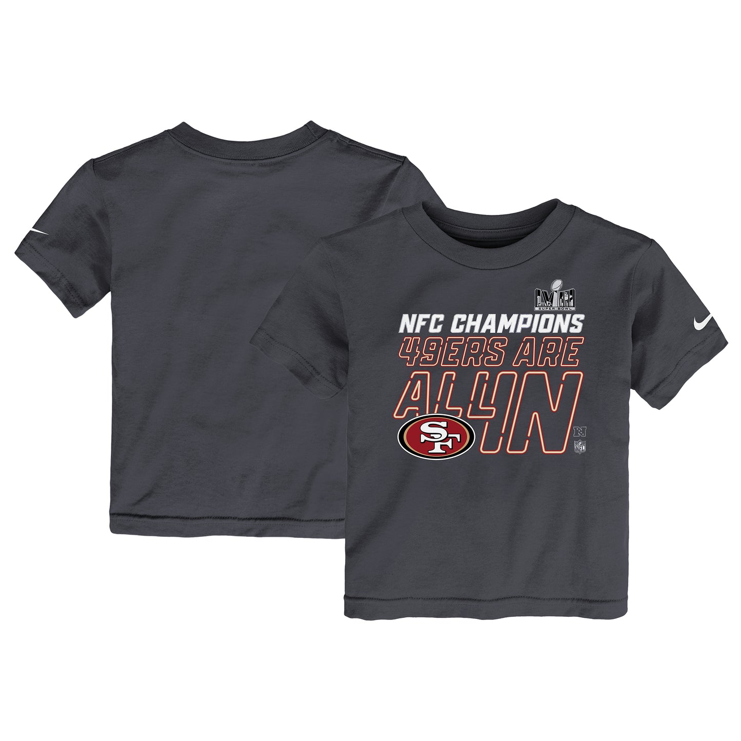 Toddler Nike Anthracite San Francisco 49ers 2023 NFC Champions Locker Room Trophy Collection T-Shirt