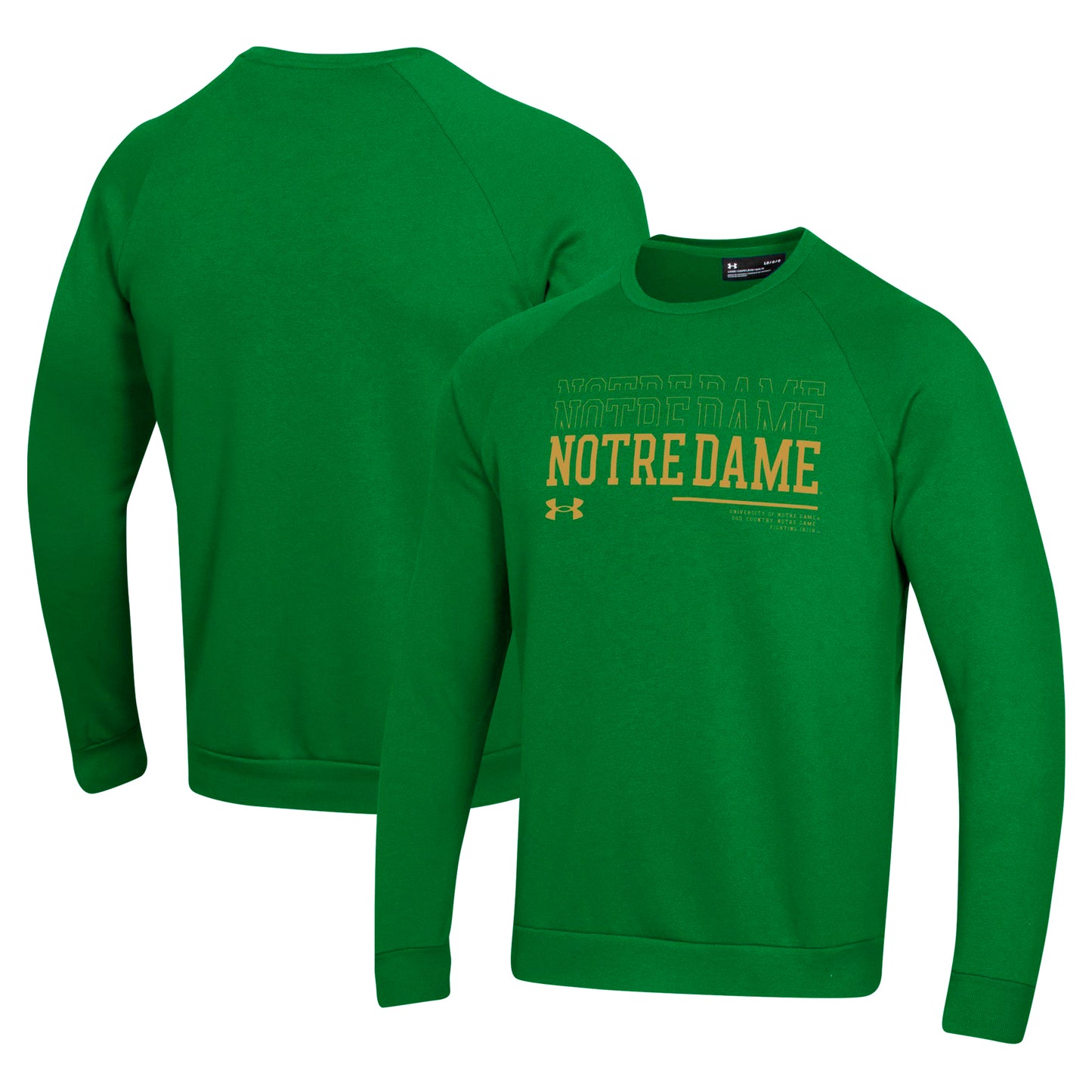 Men's Under Armour Green Notre Dame Fighting Irish 2024/25 Sideline Wordmark Rival Raglan Pullover Sweatshirt