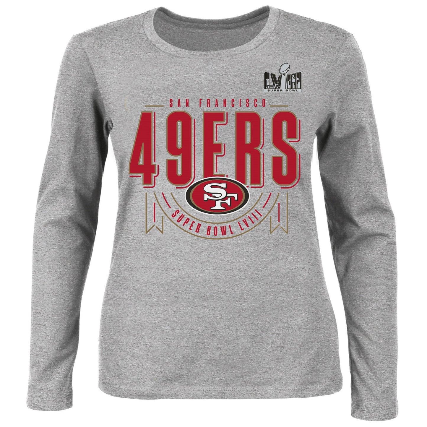 Women's Fanatics Heather Gray San Francisco 49ers Super Bowl LVIII Plus Size Quick Pass Long Sleeve T-Shirt