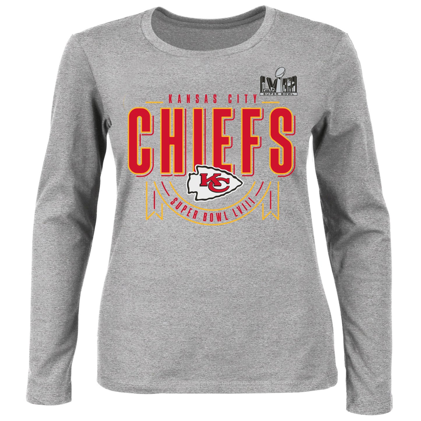 Women's Fanatics Heather Gray Kansas City Chiefs Super Bowl LVIII Plus Size Quick Pass Long Sleeve T-Shirt