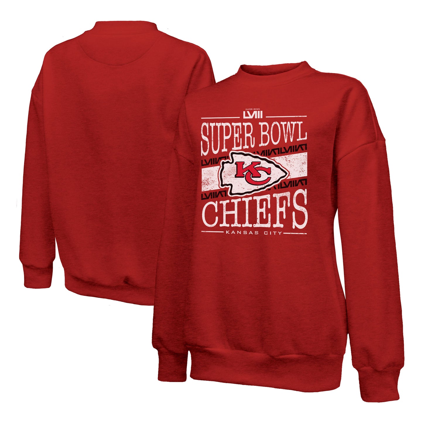 Women's Majestic Threads Red Kansas City Chiefs Super Bowl LVIII Primetime Tri-Blend Pullover Sweatshirt