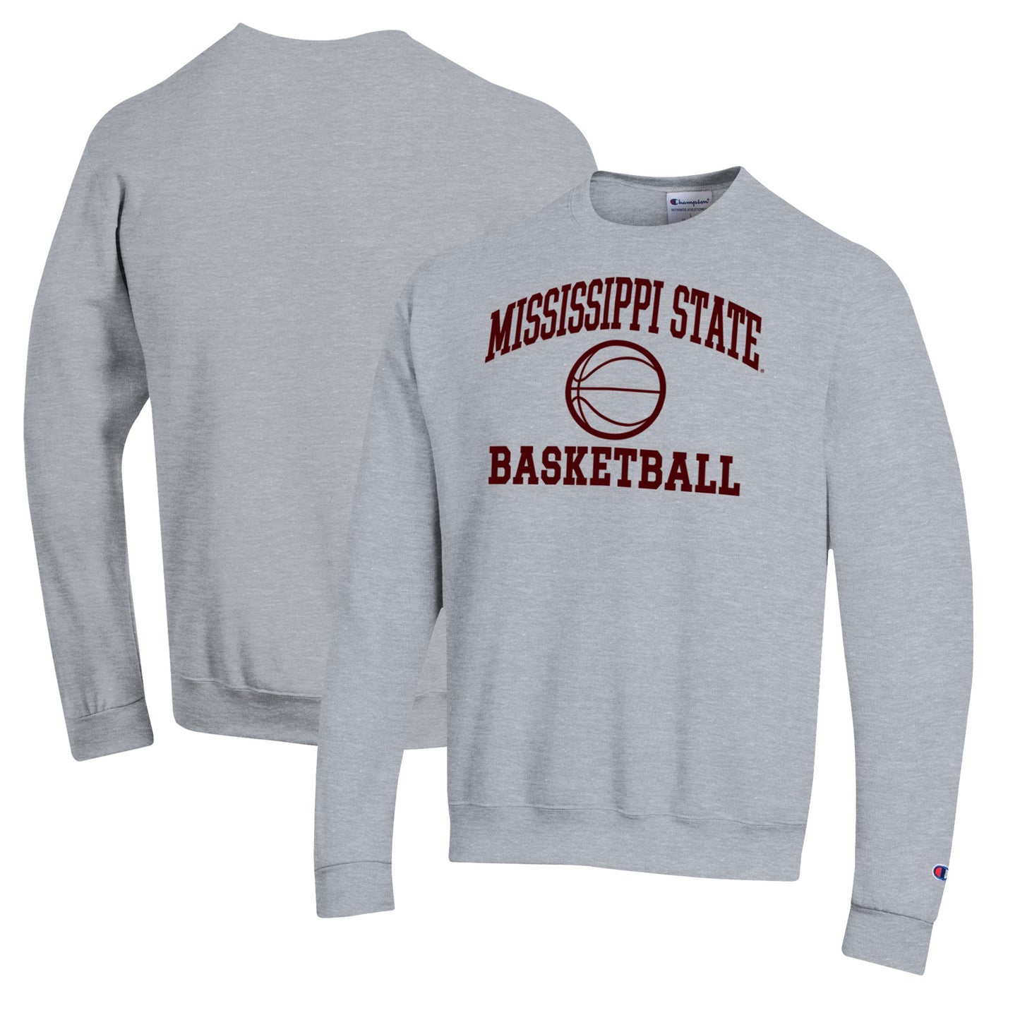 Men's Champion Heather Gray Mississippi State Bulldogs Basketball Icon Pullover Crewneck Sweatshirt