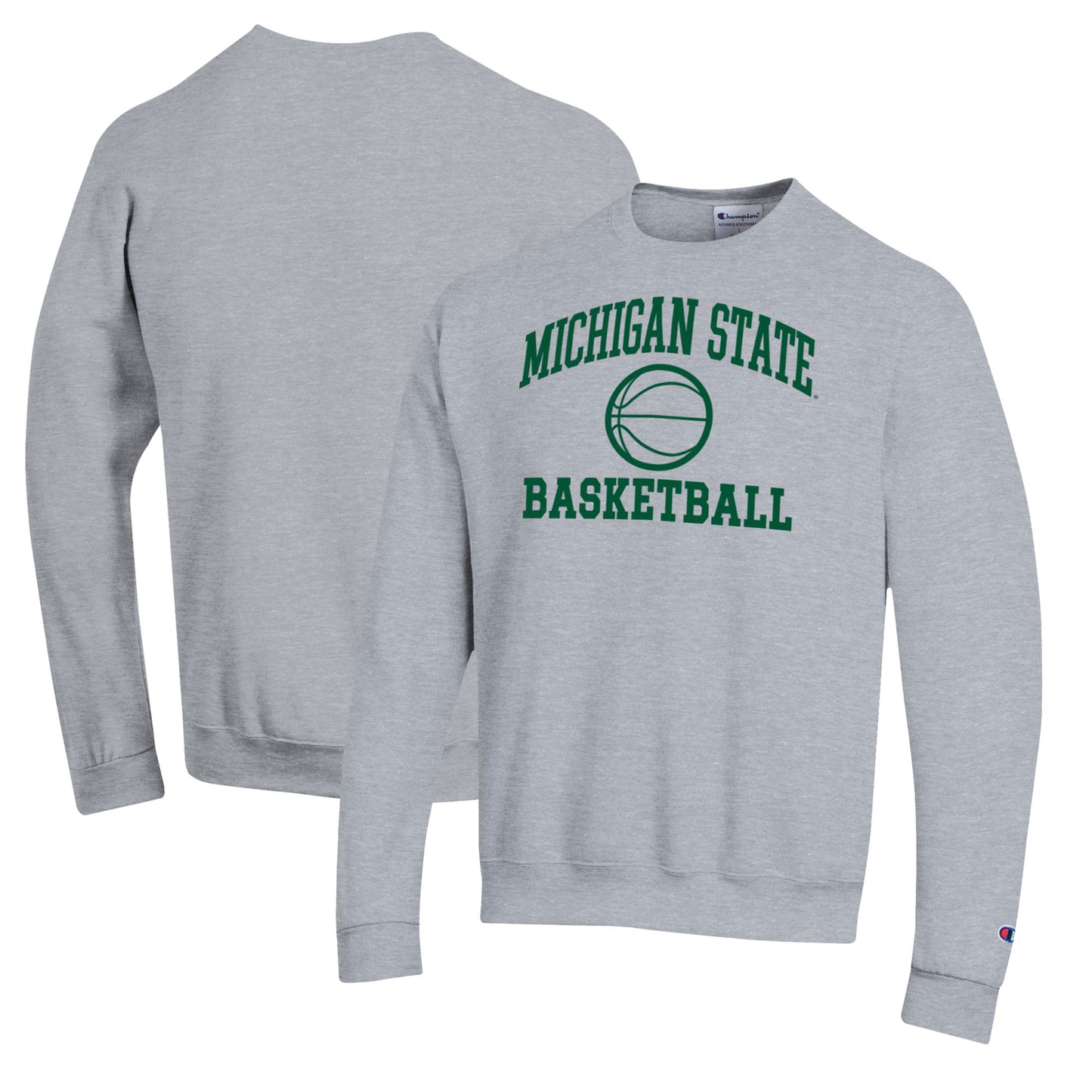 Men's Champion Heather Gray Michigan State Spartans Basketball Icon Pullover Crewneck Sweatshirt