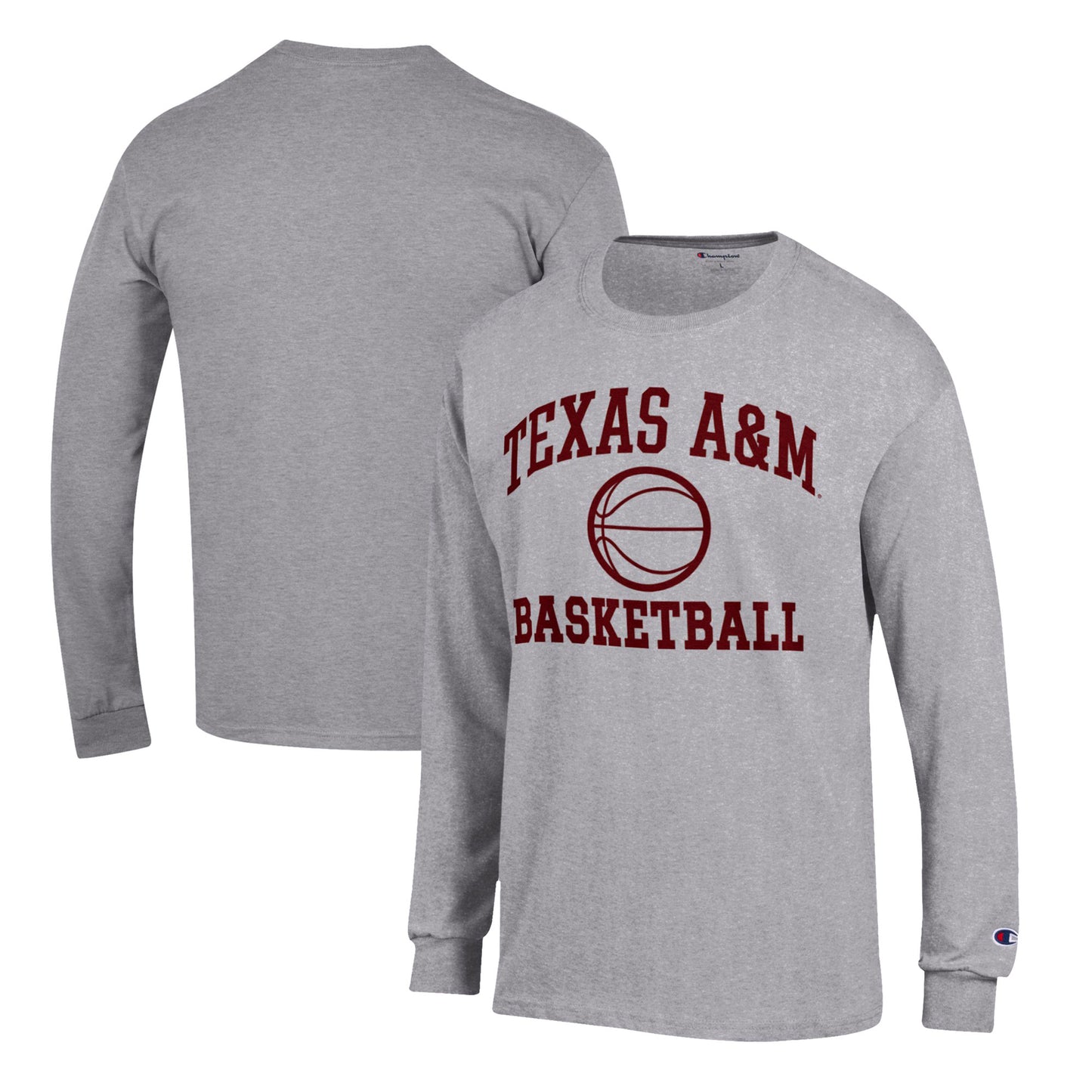 Men's Champion Heather Gray Texas A&M Aggies Basketball Icon Long Sleeve T-Shirt