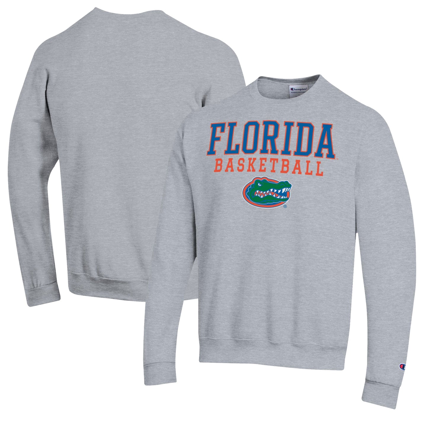 Men's Champion Heather Gray Florida Gators Basketball Stack Pullover Crewneck Sweatshirt