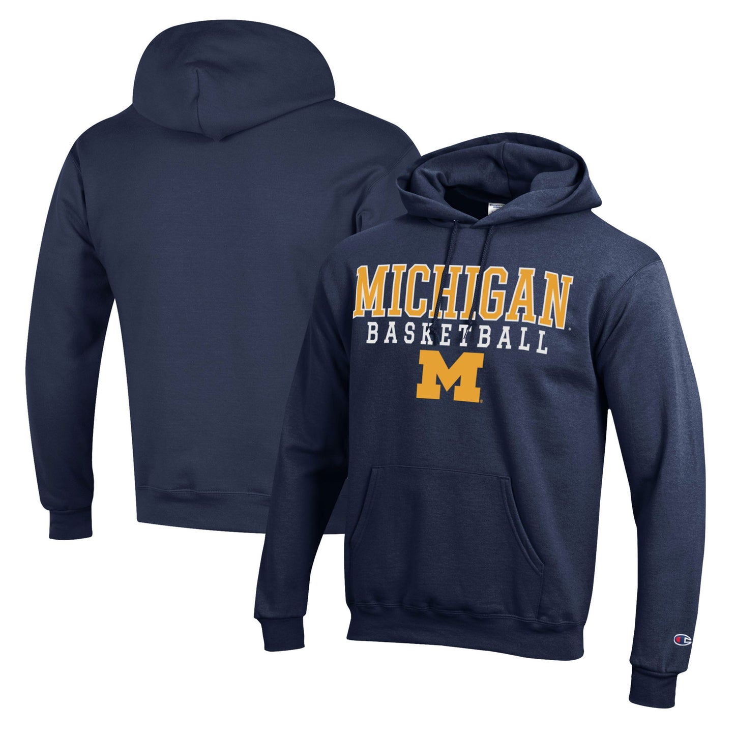 Men's Champion Navy Michigan Wolverines Basketball Stack Pullover Hoodie