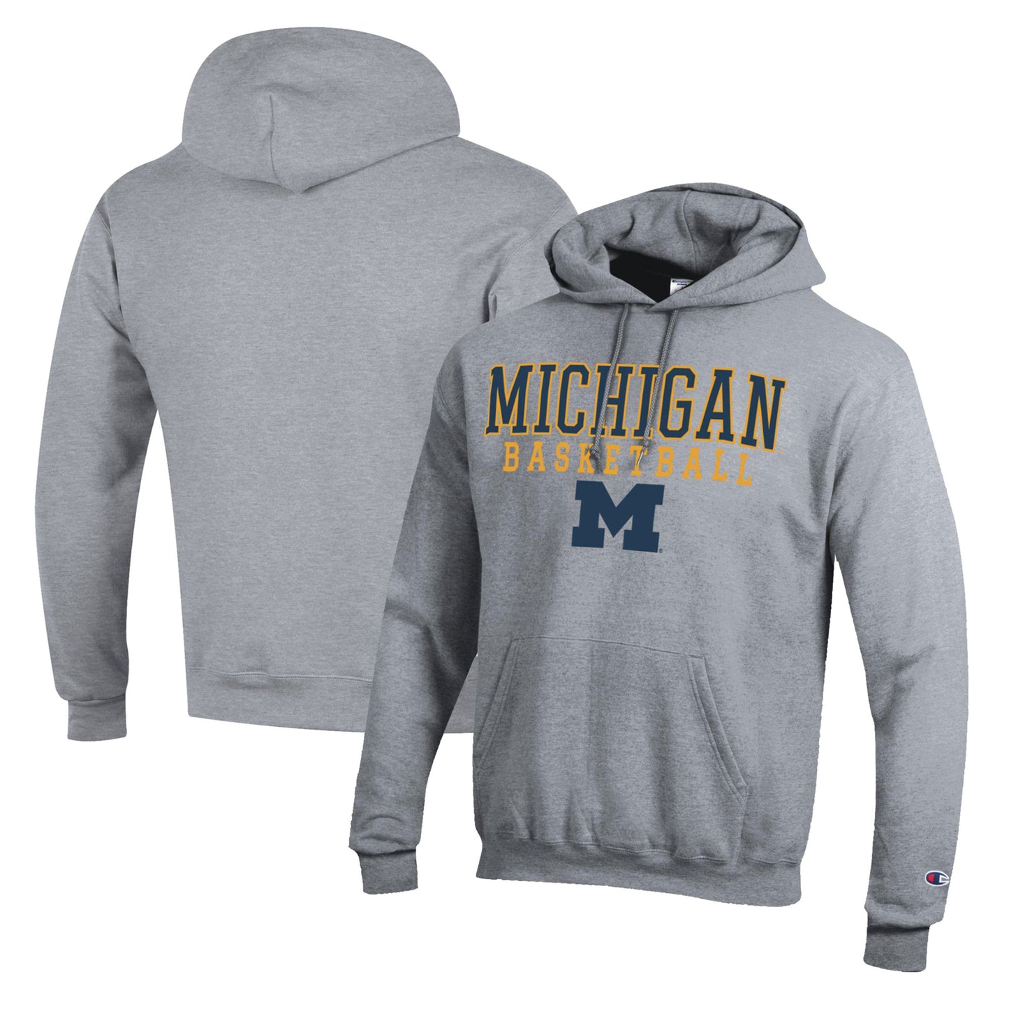 Men's Champion Heather Gray Michigan Wolverines Basketball Stack Pullover Hoodie