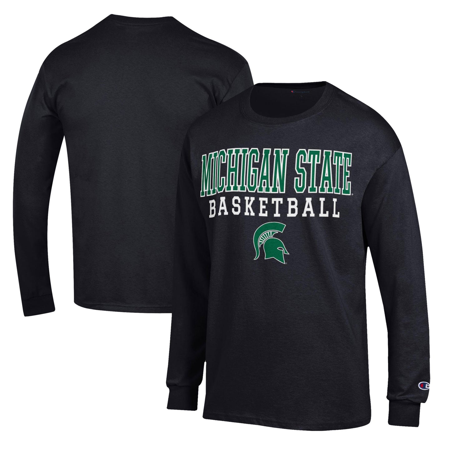 Men's Champion Black Michigan State Spartans Basketball Stack Long Sleeve T-Shirt