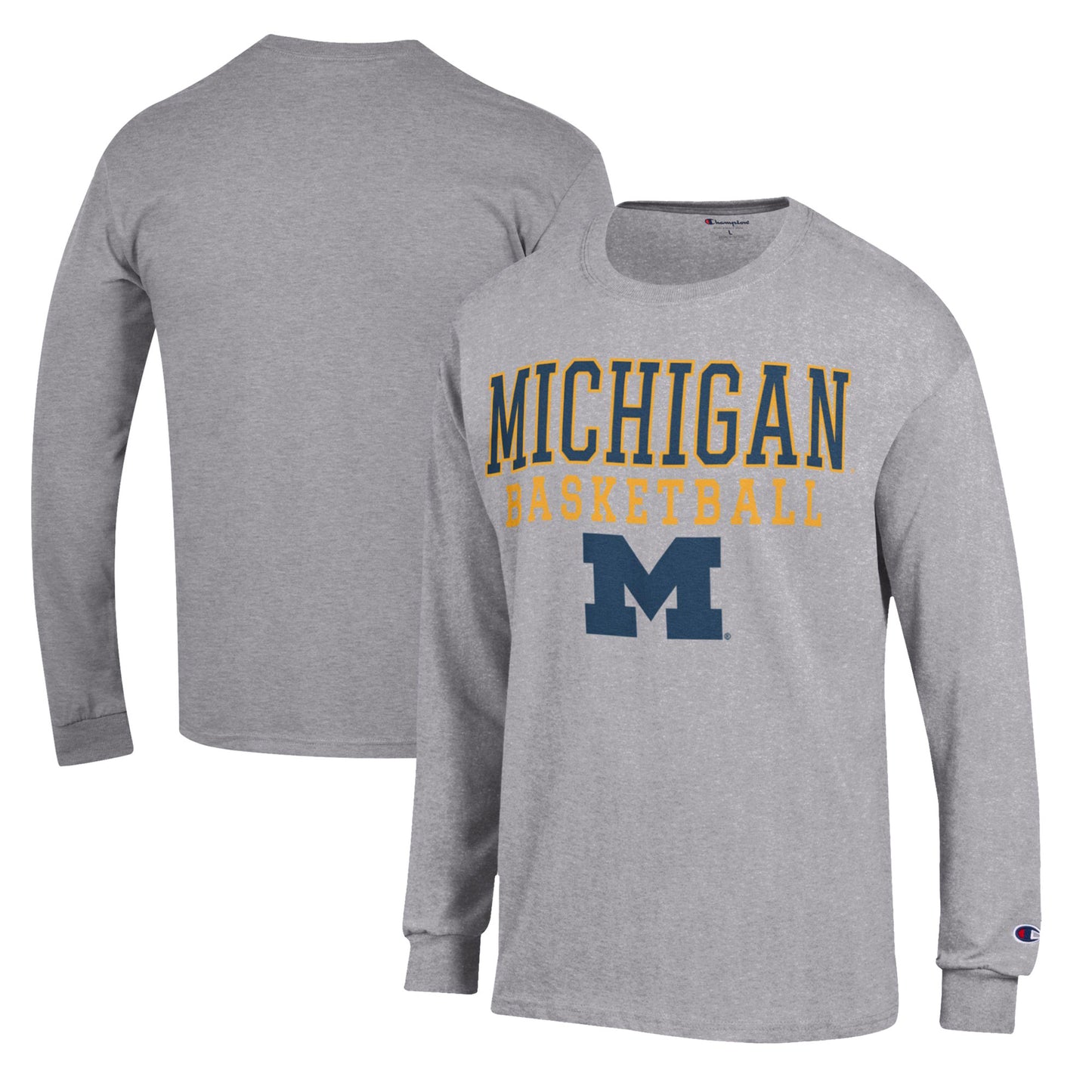 Men's Champion Heather Gray Michigan Wolverines Basketball Stack Long Sleeve T-Shirt