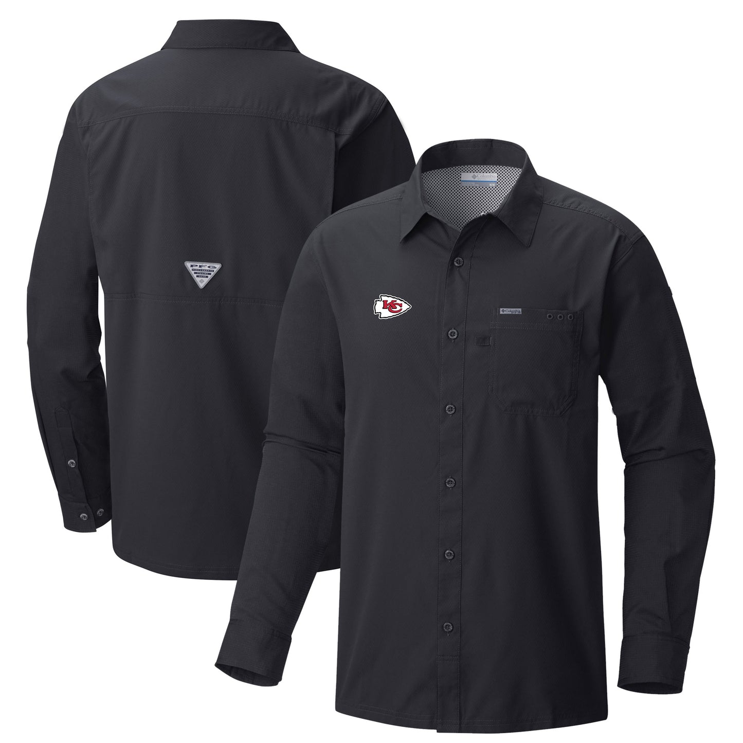 Men's Columbia Black Kansas City Chiefs Slack Tide Omni-Wick Long Sleeve Button-Up Shirt