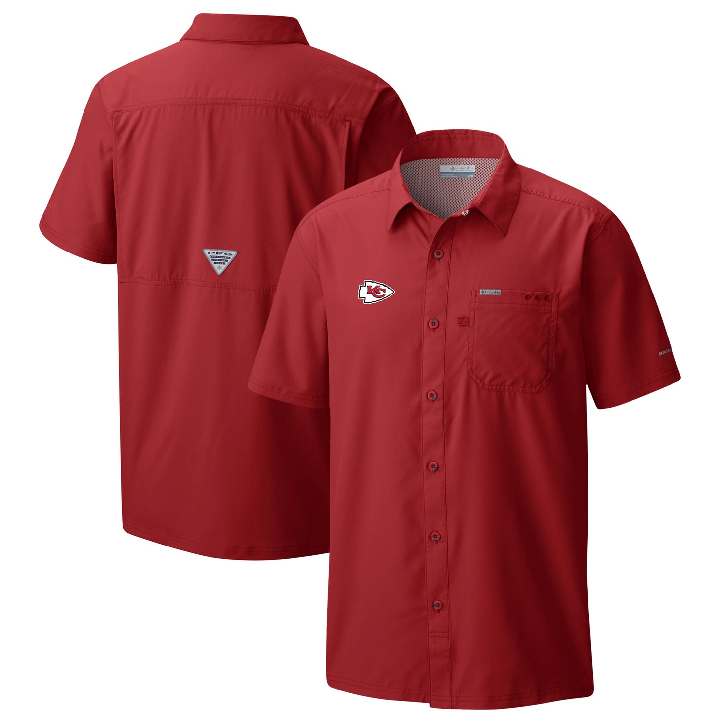 Men's Columbia Red Kansas City Chiefs Slack Tide Omni-Wick Button-Up Camp Shirt
