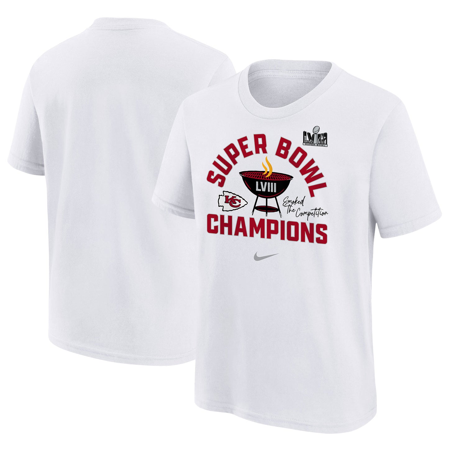 Youth Nike White Kansas City Chiefs Super Bowl LVIII Champions Local T-Shirt