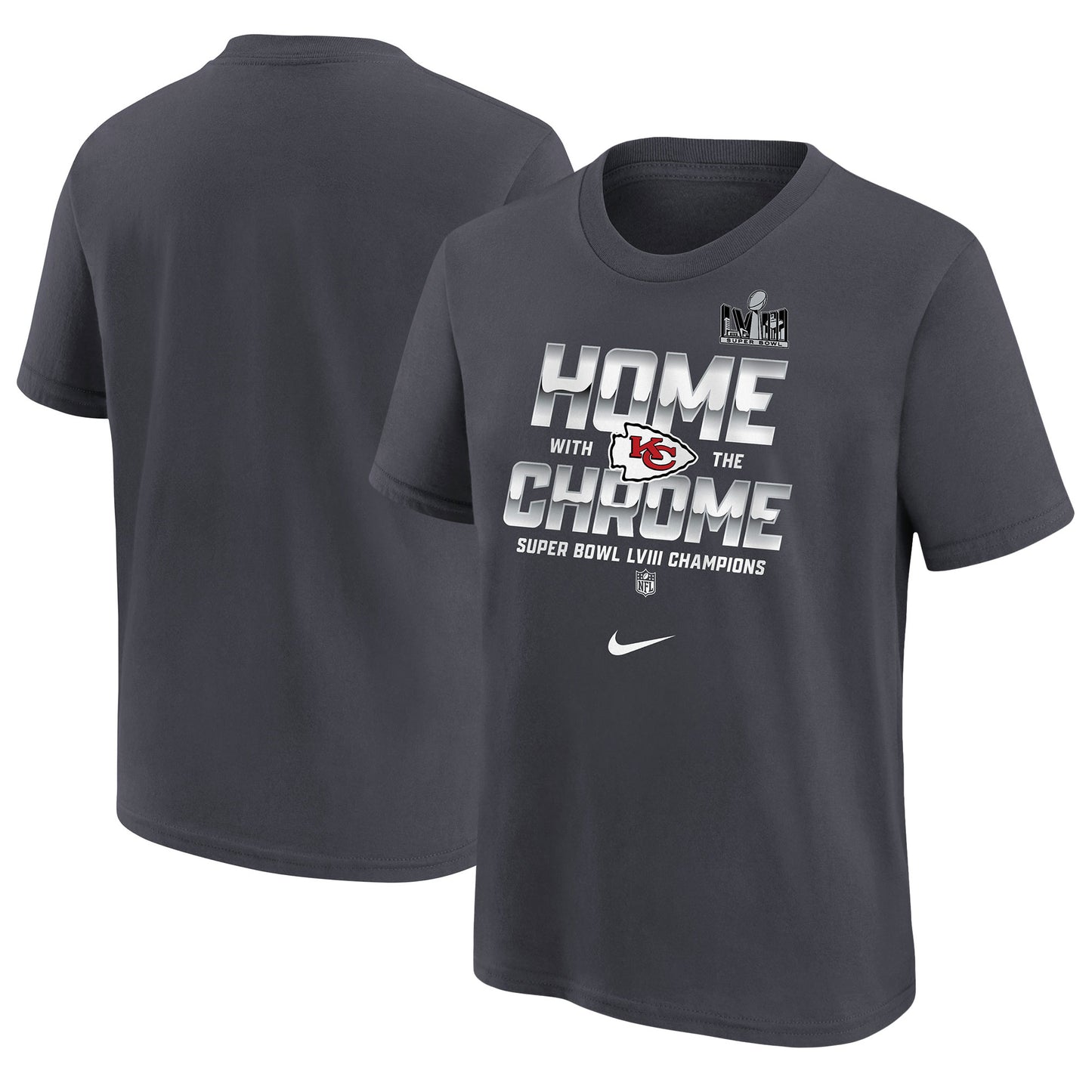 Youth Nike Anthracite Kansas City Chiefs Super Bowl LVIII Champions Parade T-Shirt
