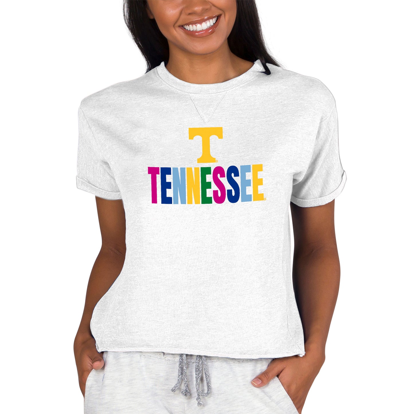 Women's Concepts Sport Oatmeal Tennessee Volunteers Tri-Blend Mainstream Terry Short Sleeve Sweatshirt Top