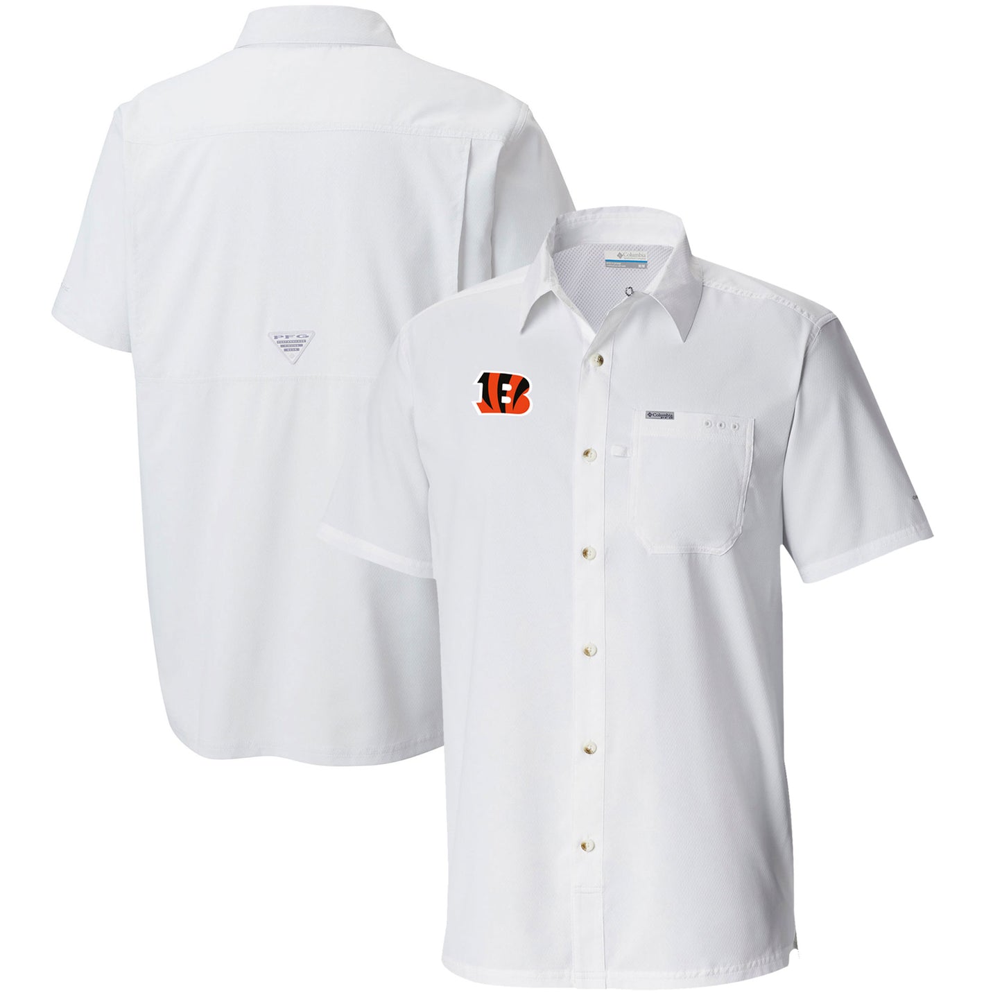 Men's Columbia White Cincinnati Bengals Slack Tide Omni-Wick Button-Up Camp Shirt