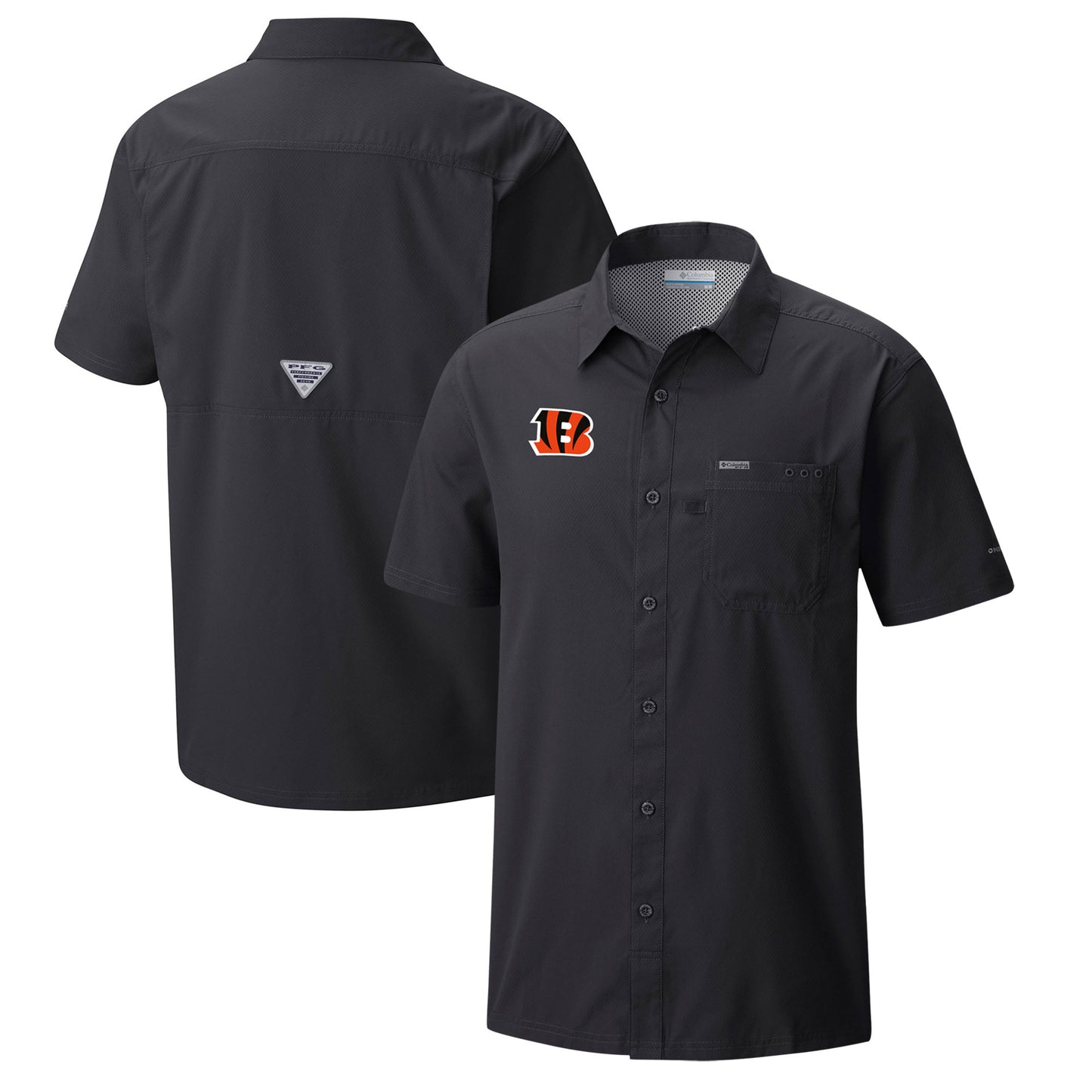 Men's Columbia Black Cincinnati Bengals Slack Tide Omni-Wick Button-Up Camp Shirt