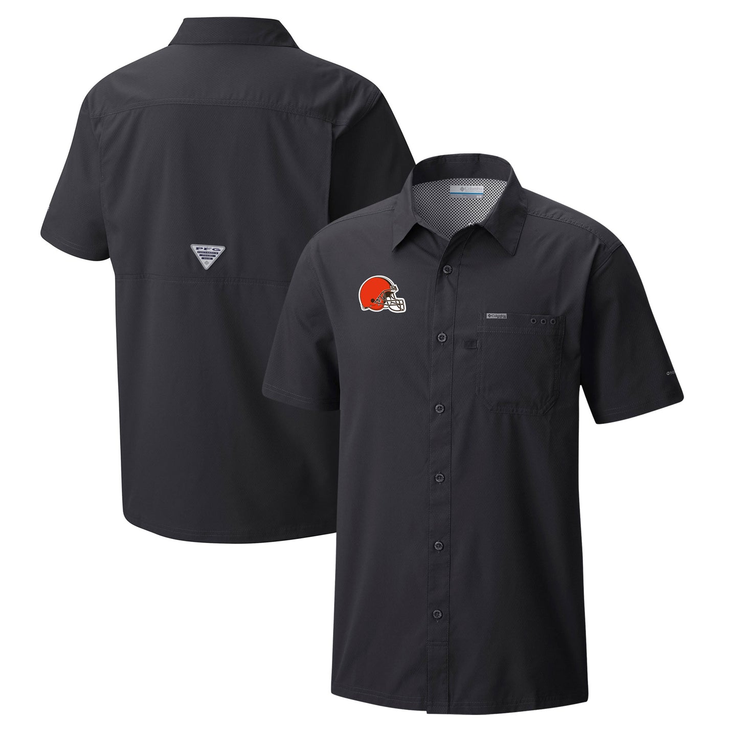 Men's Columbia Black Cleveland Browns Slack Tide Omni-Wick Button-Up Camp Shirt