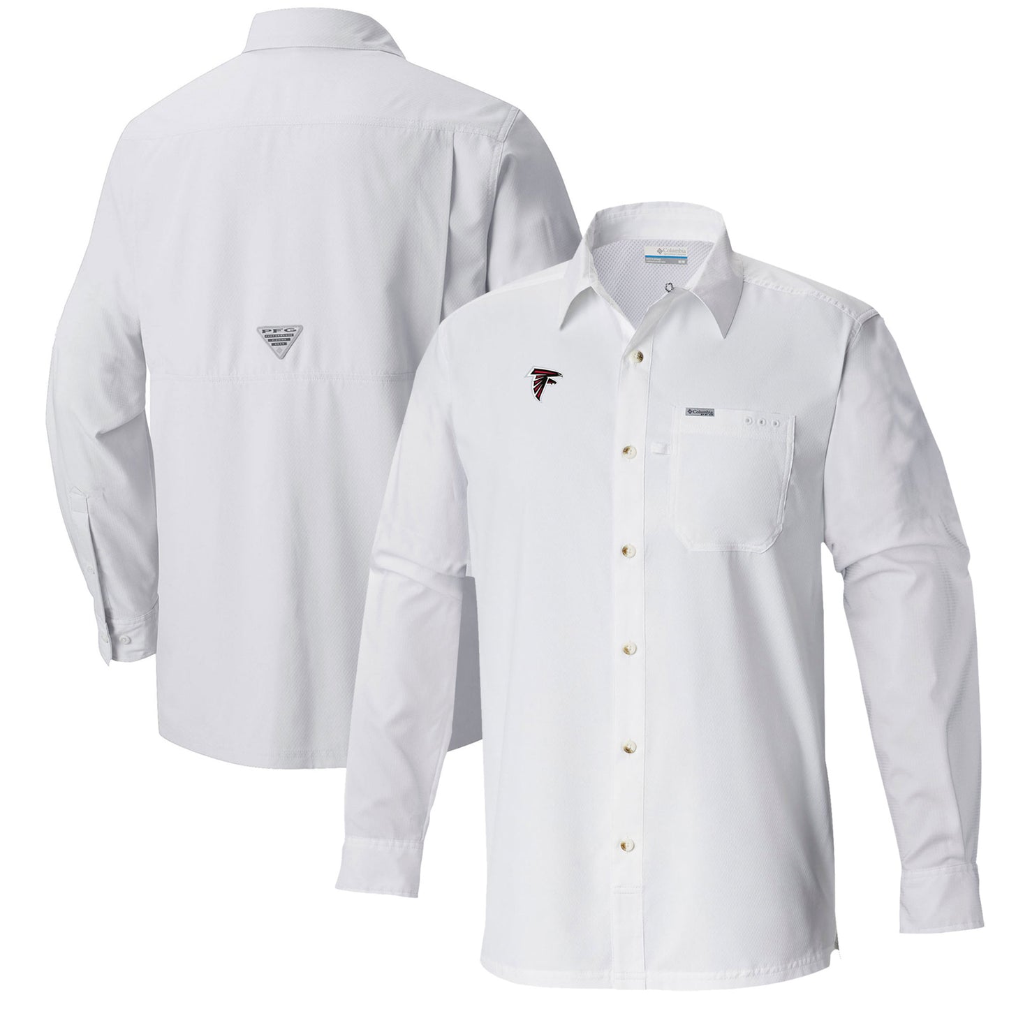 Men's Columbia White Atlanta Falcons Slack Tide Omni-Wick Long Sleeve Button-Up Shirt