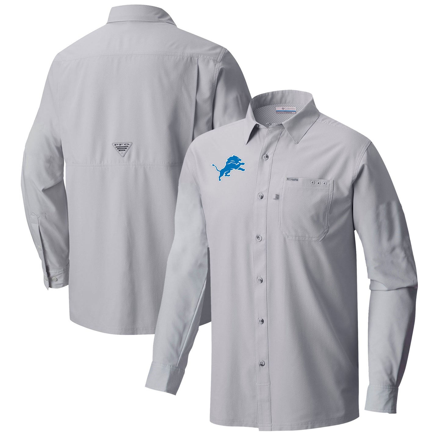 Men's Columbia Gray Detroit Lions Slack Tide Omni-Wick Long Sleeve Button-Up Shirt