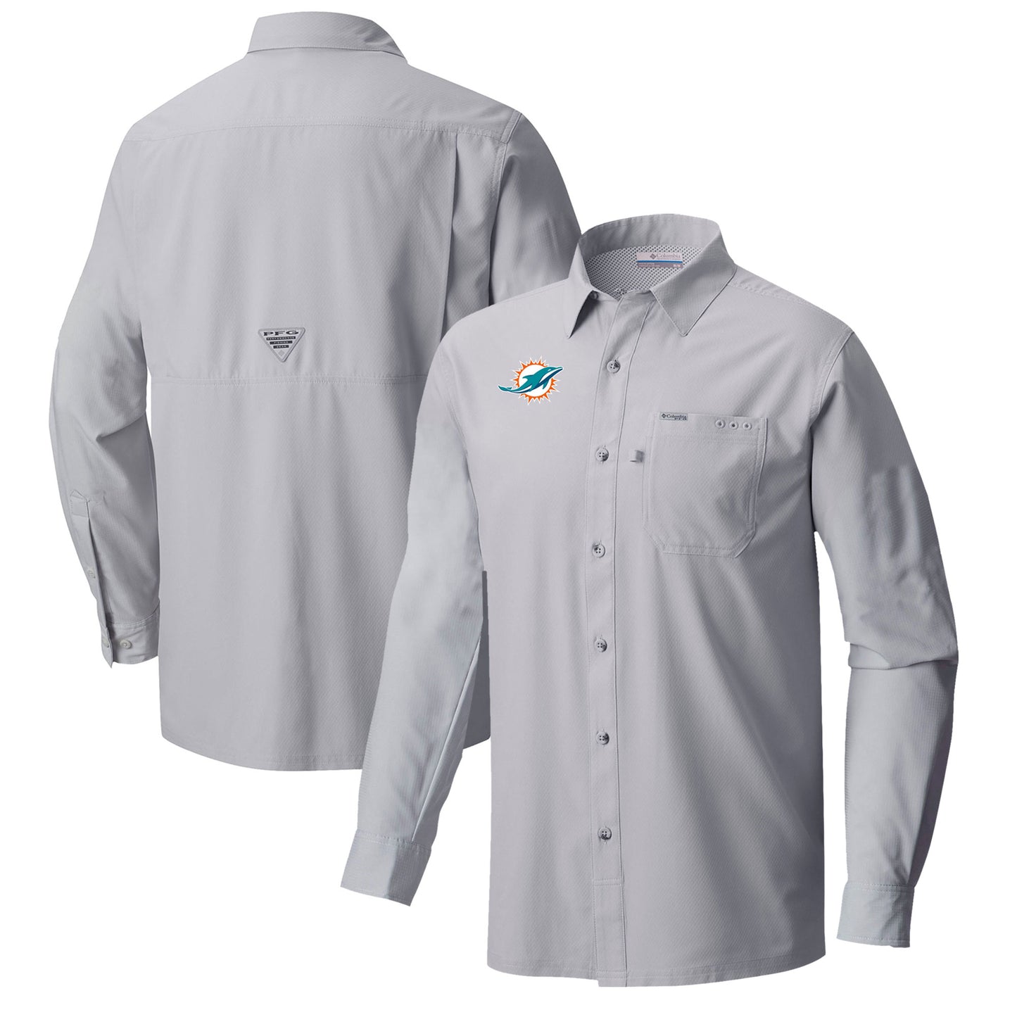 Men's Columbia Gray Miami Dolphins Slack Tide Omni-Wick Long Sleeve Button-Up Shirt