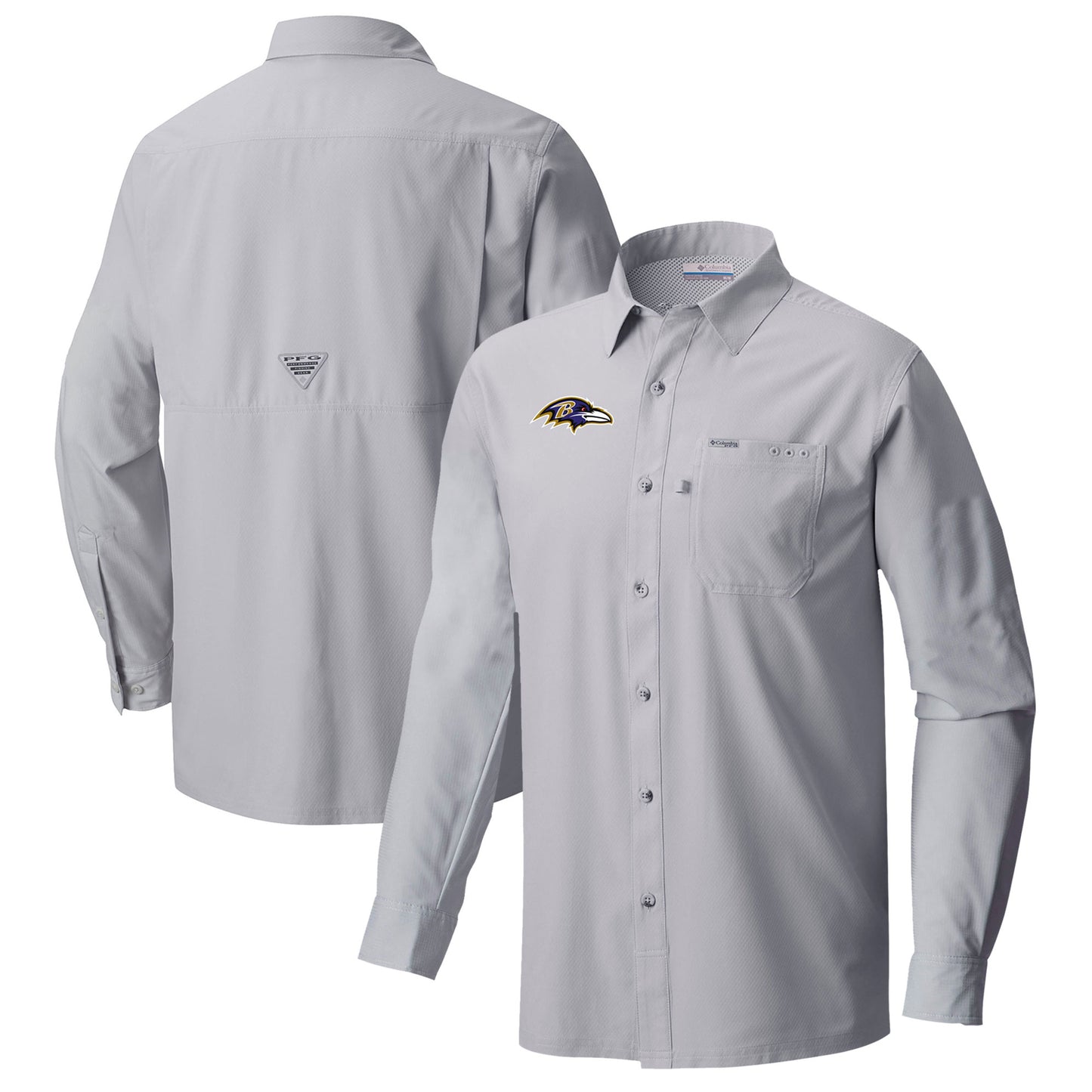 Men's Columbia Gray Baltimore Ravens Slack Tide Omni-Wick Long Sleeve Button-Up Shirt