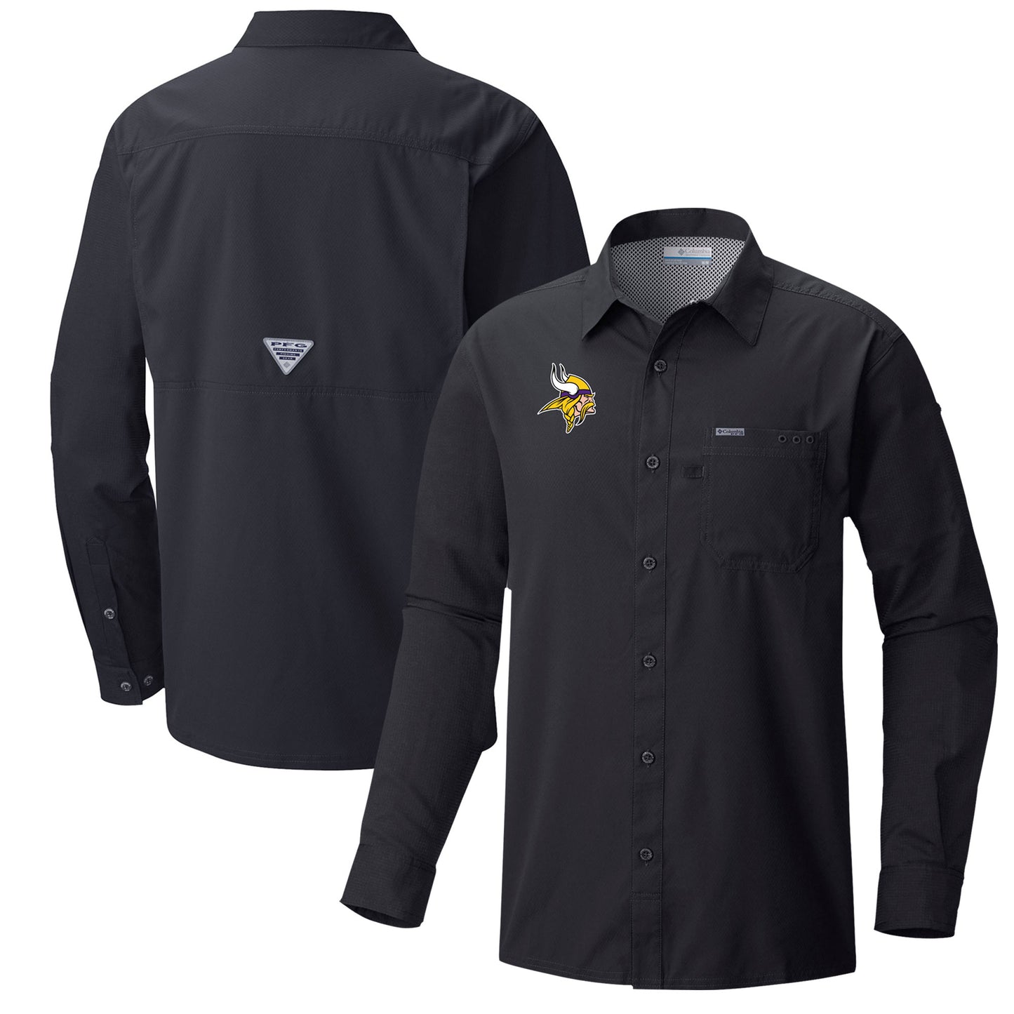 Men's Columbia Black Minnesota Vikings Slack Tide Omni-Wick Long Sleeve Button-Up Shirt