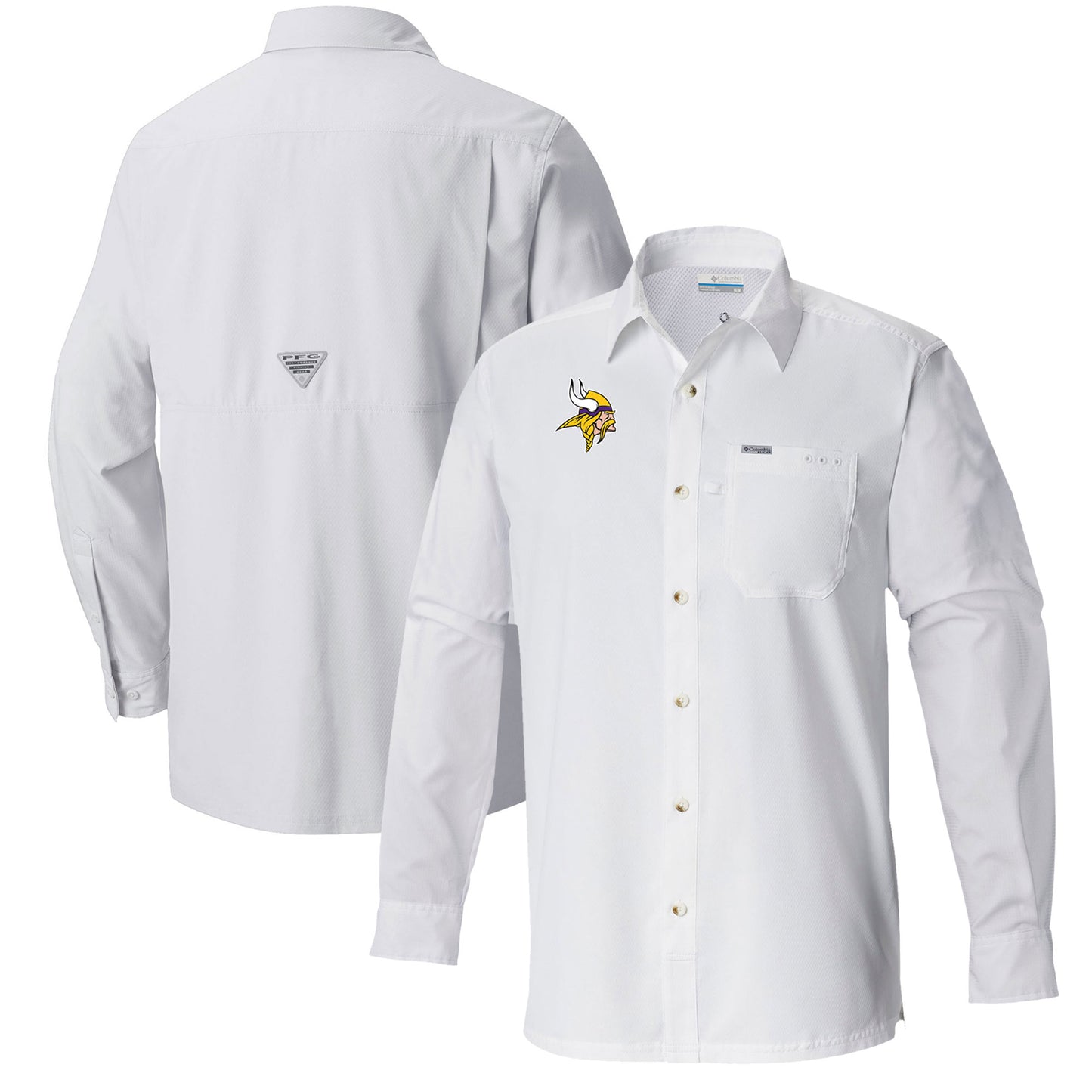 Men's Columbia White Minnesota Vikings Slack Tide Omni-Wick Long Sleeve Button-Up Shirt