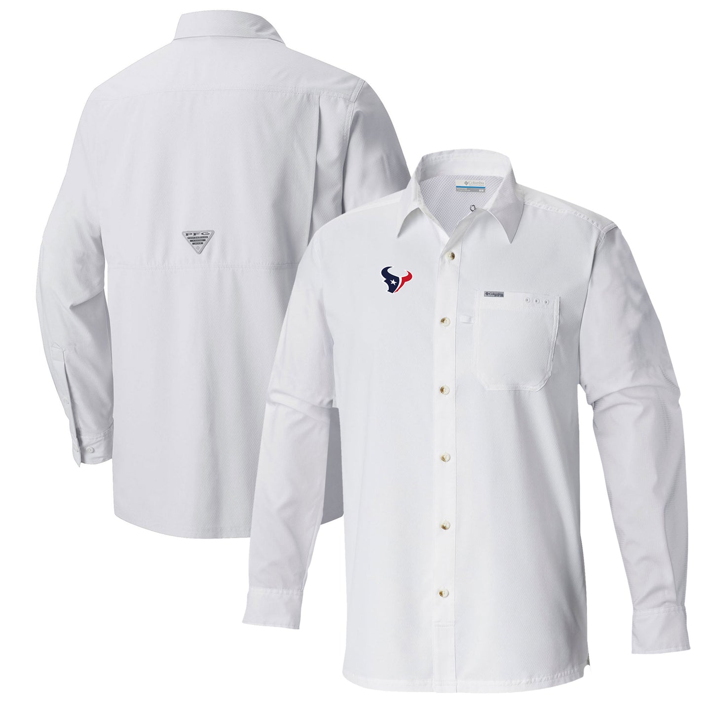 Men's Columbia White Houston Texans Slack Tide Omni-Wick Long Sleeve Button-Up Shirt
