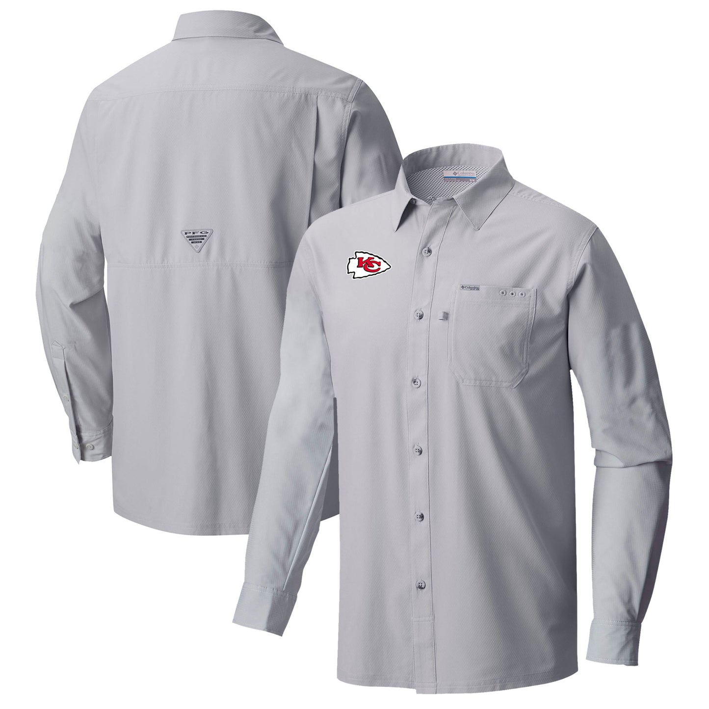 Men's Columbia Gray Kansas City Chiefs Slack Tide Omni-Wick Long Sleeve Button-Up Shirt
