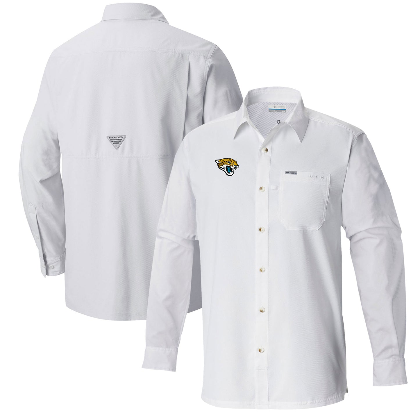Men's Columbia White Jacksonville Jaguars Slack Tide Omni-Wick Long Sleeve Button-Up Shirt