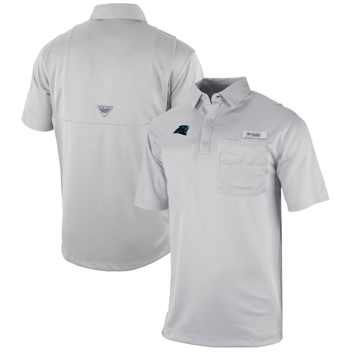 Men's Columbia Gray Carolina Panthers Omni-Wick Flycaster Pocket Polo