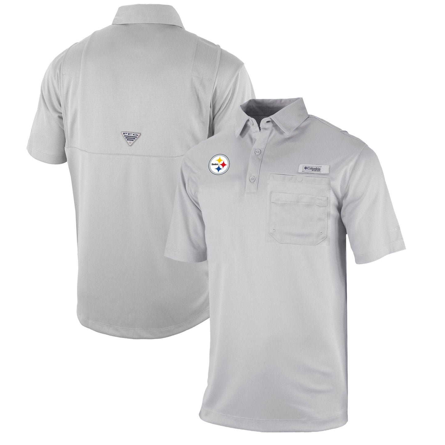 Men's Columbia Gray Pittsburgh Steelers Omni-Wick Flycaster Pocket Polo