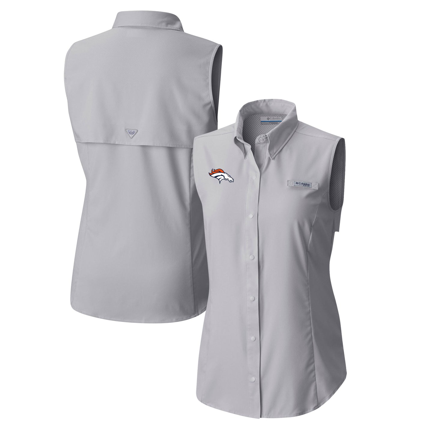 Women's Columbia Gray Denver Broncos PFG Tamiami Omni-Shade Sleeveless Button-Up Shirt