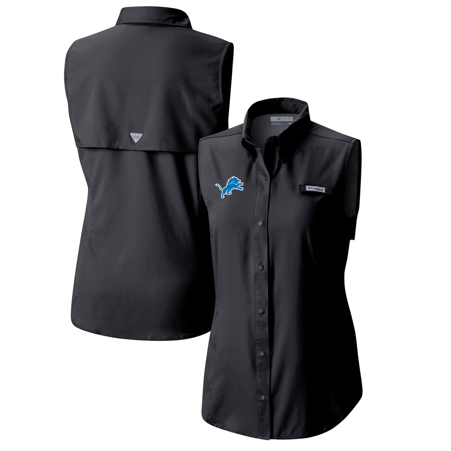 Women's Columbia Black Detroit Lions PFG Tamiami Omni-Shade Sleeveless Button-Up Shirt