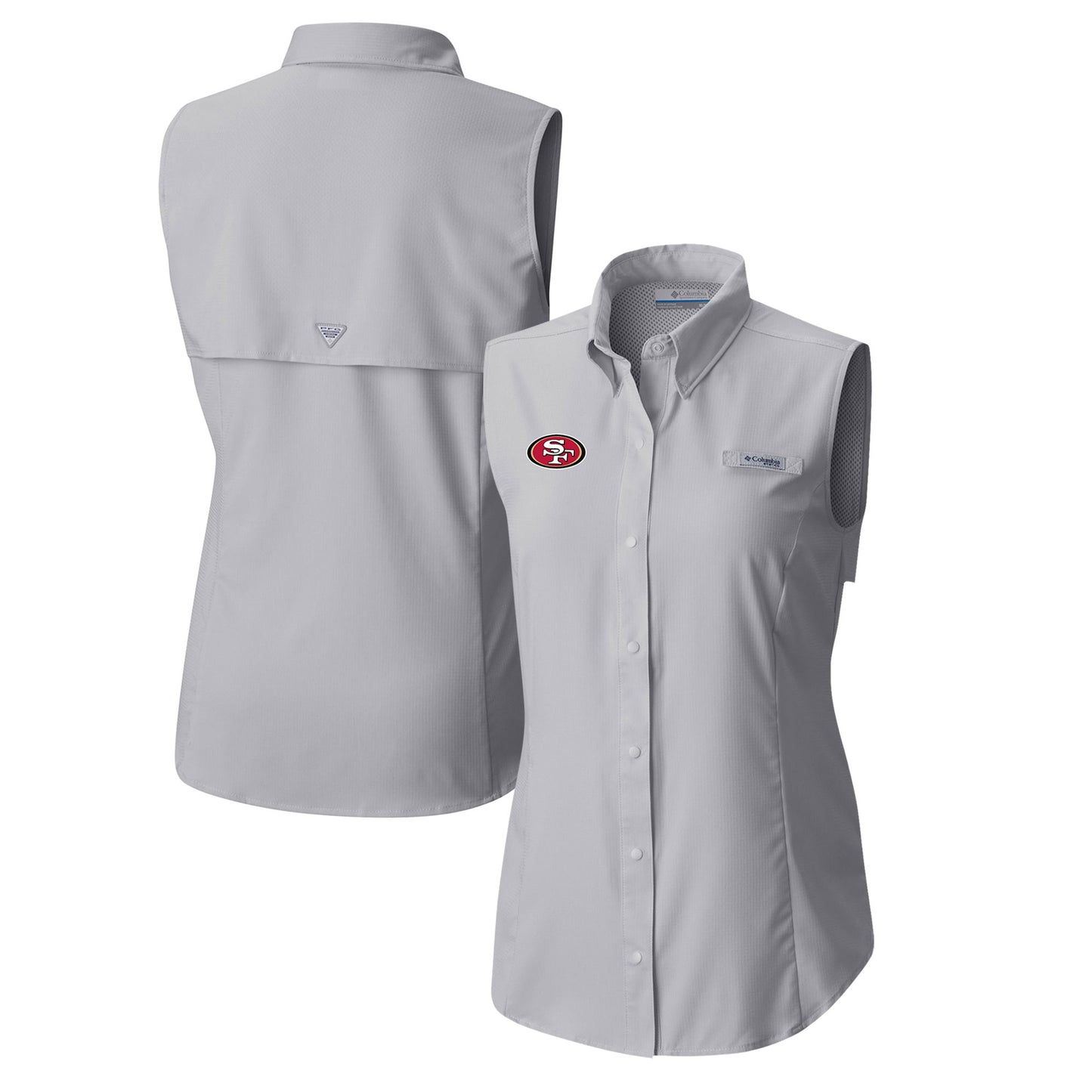 Women's Columbia Gray San Francisco 49ers PFG Tamiami Omni-Shade Sleeveless Button-Up Shirt