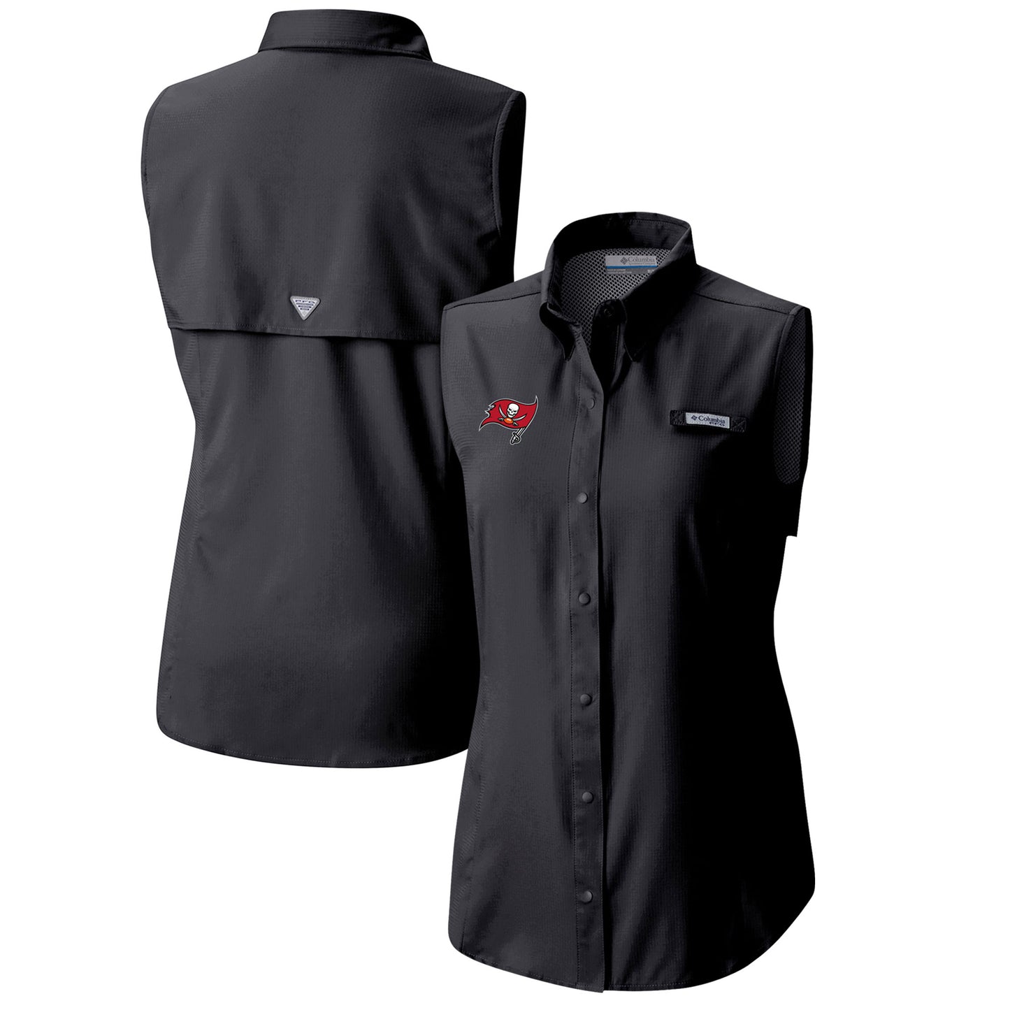 Women's Columbia Black Tampa Bay Buccaneers PFG Tamiami Omni-Shade Sleeveless Button-Up Shirt