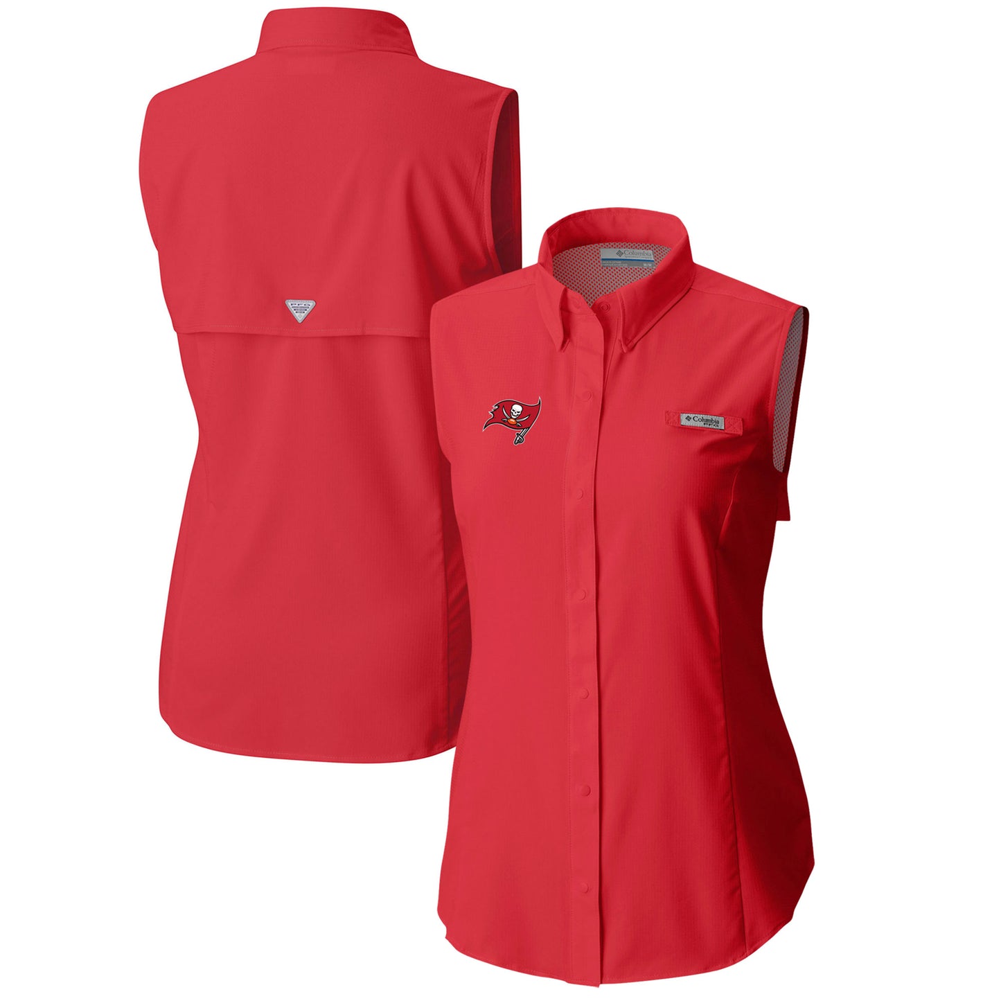 Women's Columbia Red Tampa Bay Buccaneers PFG Tamiami Omni-Shade Sleeveless Button-Up Shirt
