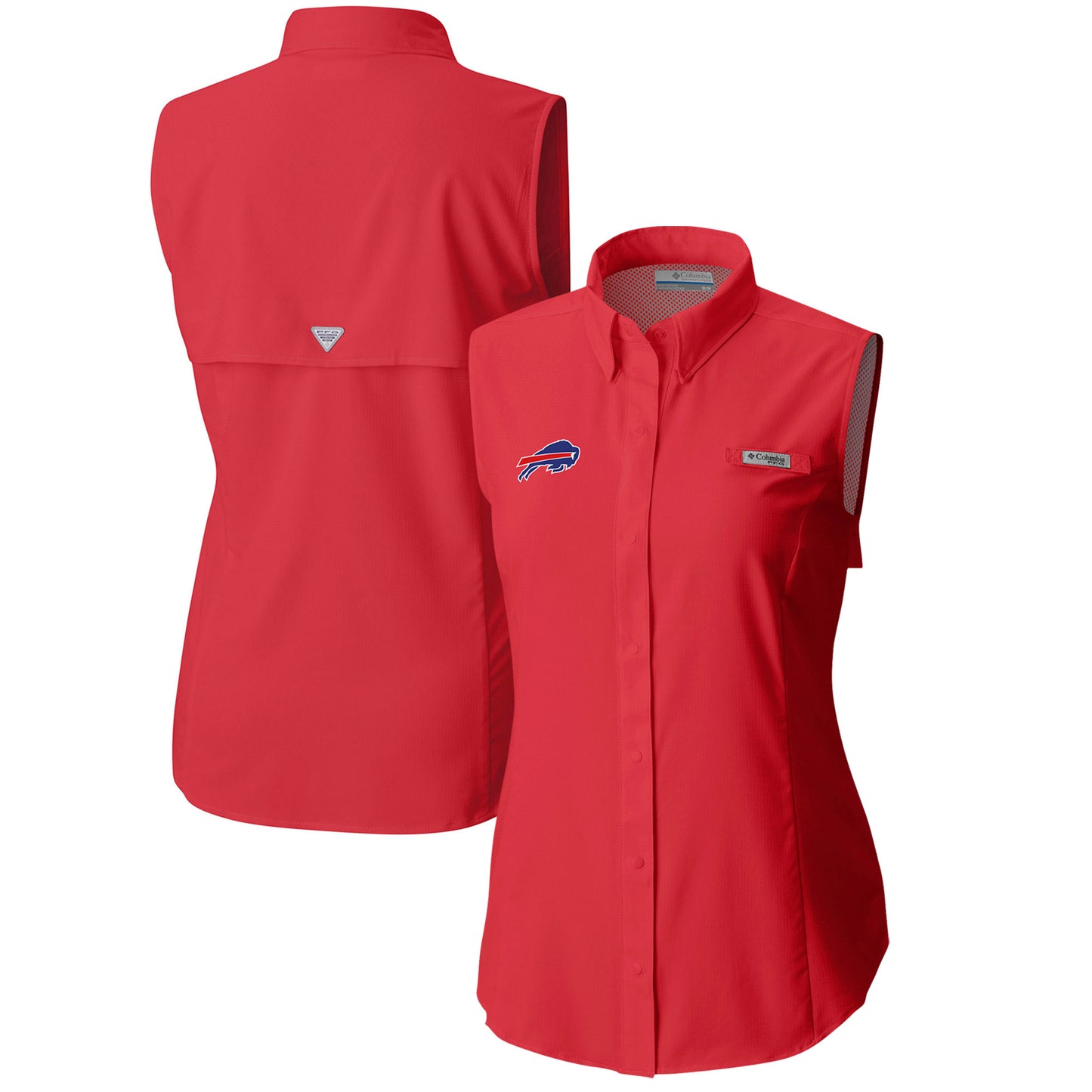 Women's Columbia Red Buffalo Bills PFG Tamiami Omni-Shade Sleeveless Button-Up Shirt
