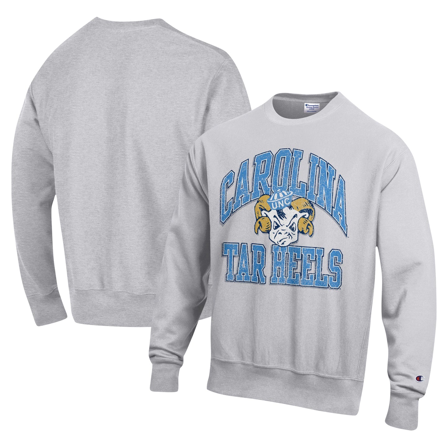Men's Champion Heather Gray North Carolina Tar Heels Vault Late Night Reverse Weave Pullover Sweatshirt