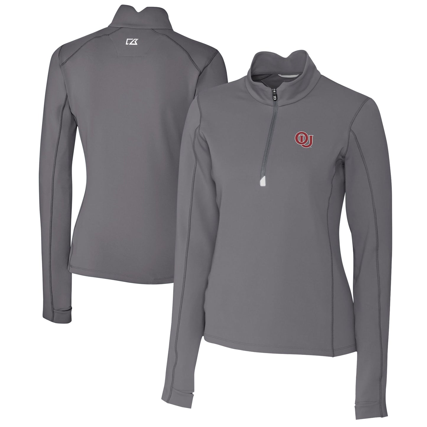 Women's Cutter & Buck Gray Oklahoma Sooners Vault DryTec Traverse Stretch Quarter-Zip Top