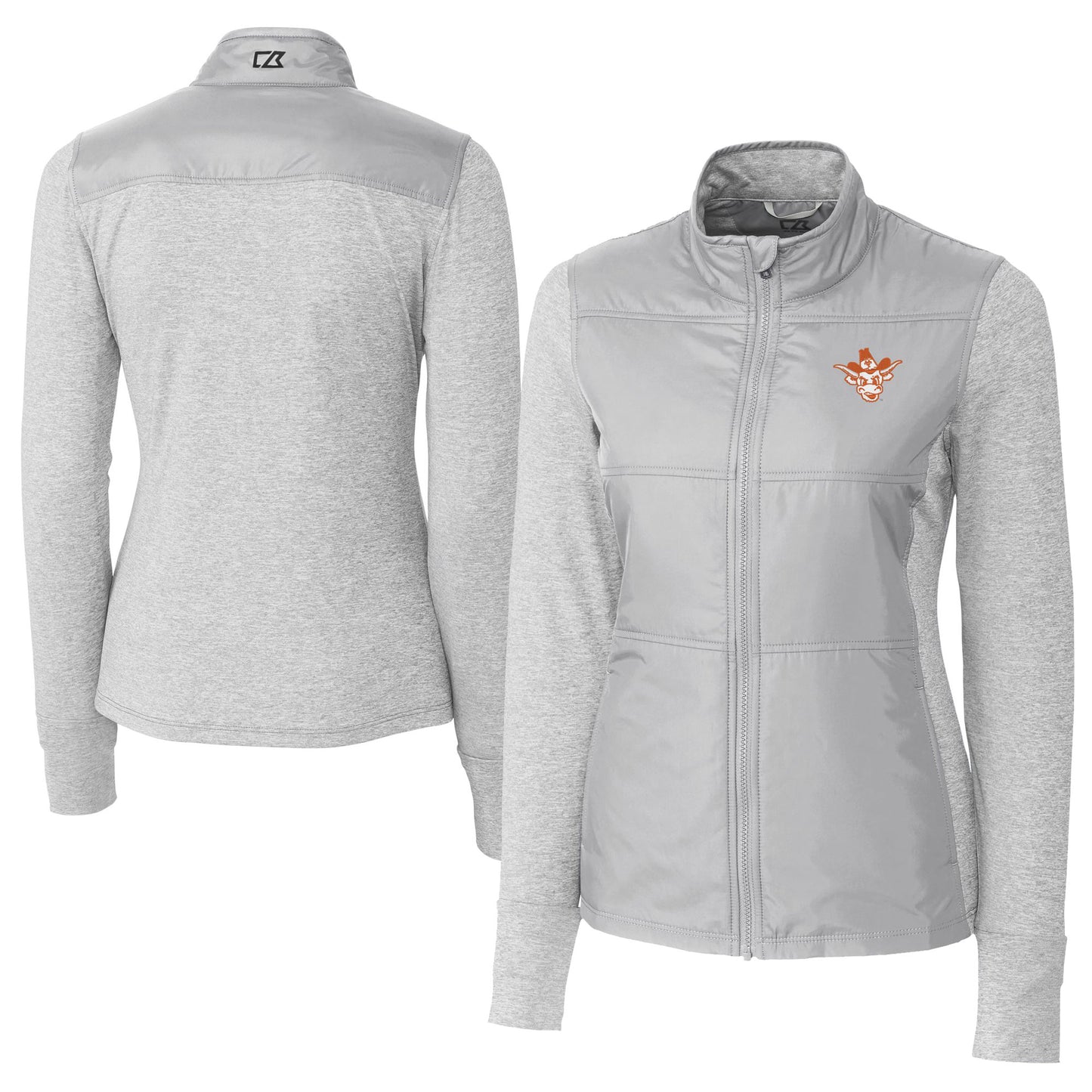 Women's Cutter & Buck Gray Texas Longhorns Vault DryTec Stealth Hybrid Quilted Full-Zip Windbreaker Jacket