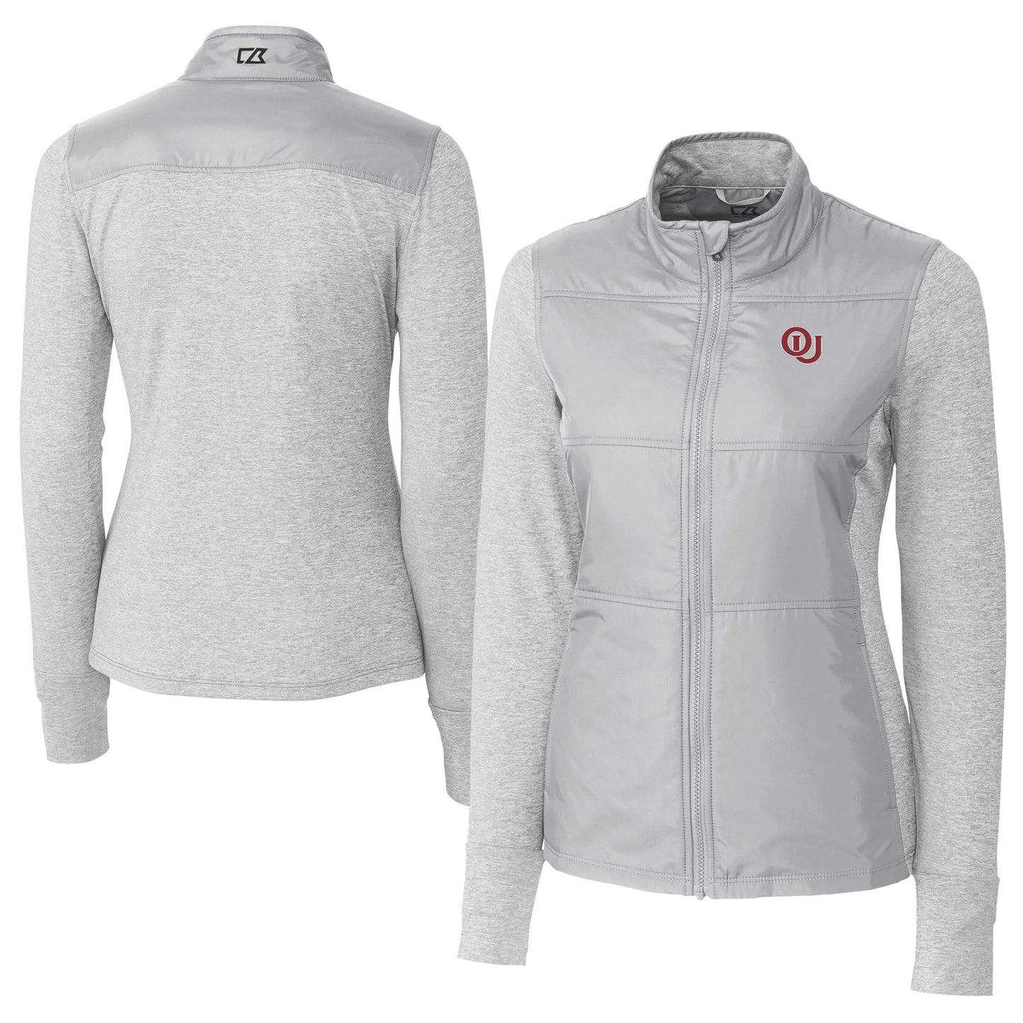 Women's Cutter & Buck Gray Oklahoma Sooners Vault DryTec Stealth Hybrid Quilted Full-Zip Windbreaker Jacket