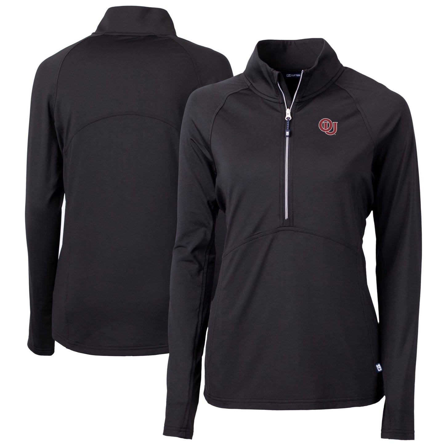 Women's Cutter & Buck Black Oklahoma Sooners Vault DryTec Adapt Eco Knit Stretch Recycled Raglan Half-Zip Top