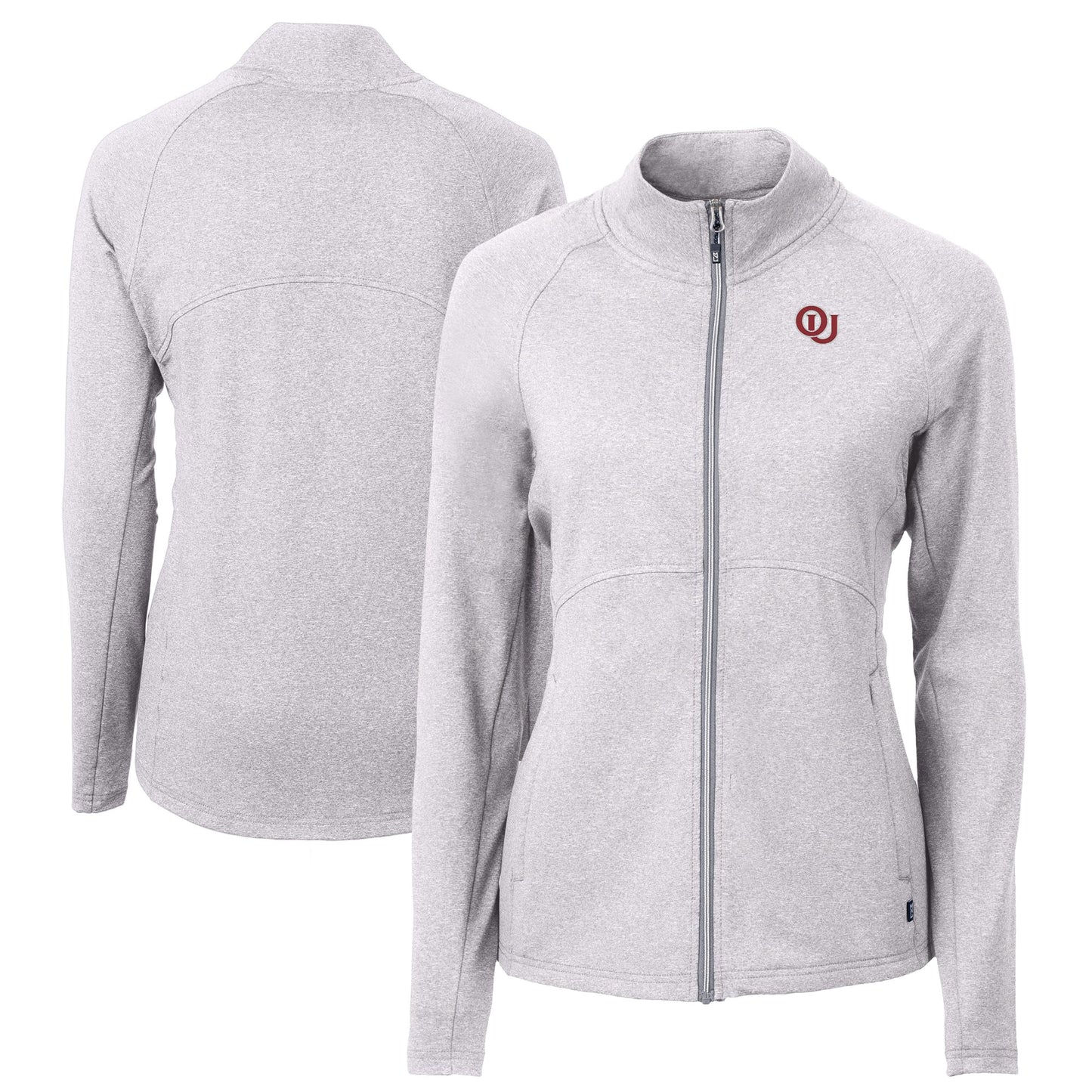Women's Cutter & Buck Heather Gray Oklahoma Sooners Vault Adapt Eco Knit Heather Recycled Full-Zip Jacket