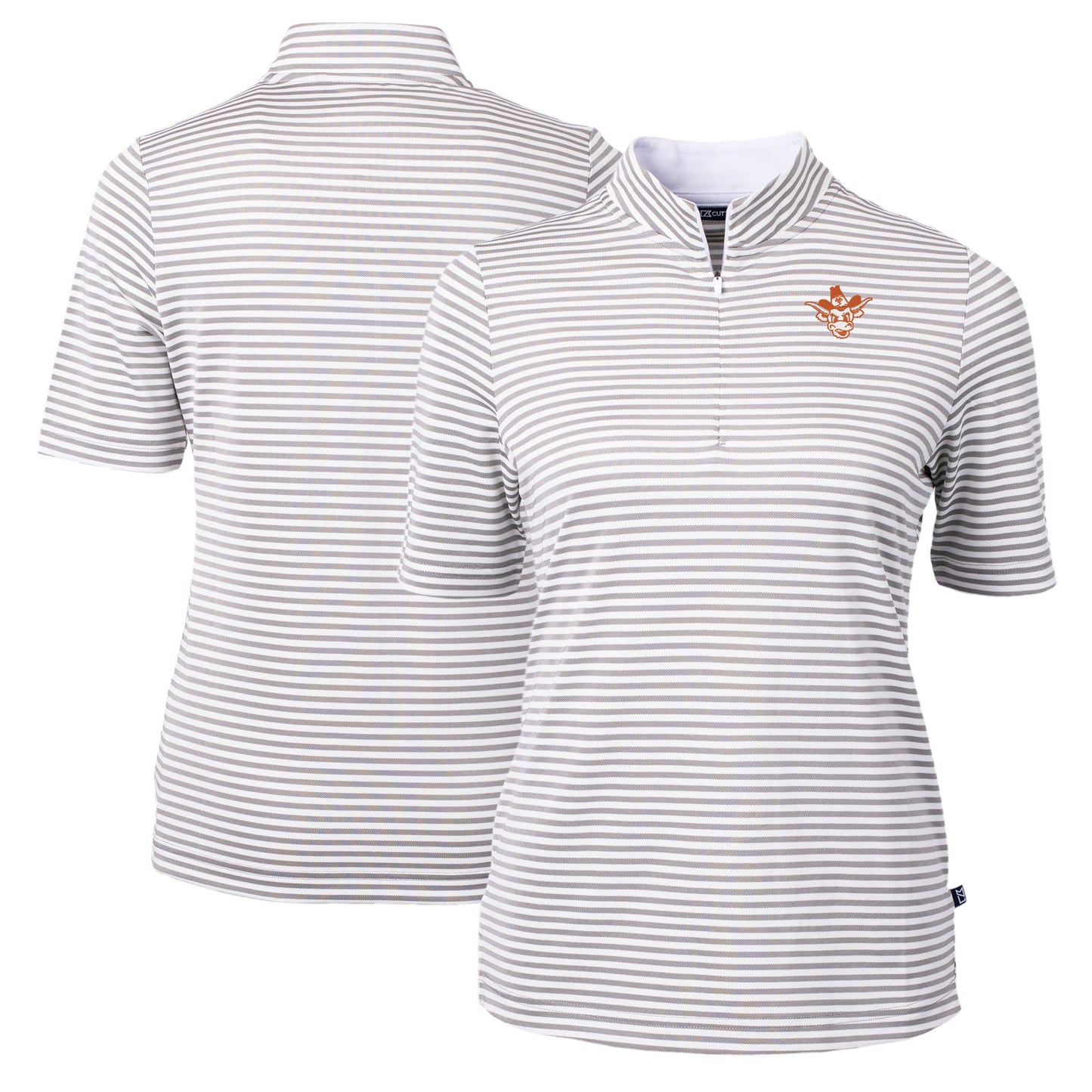 Women's Cutter & Buck Gray Texas Longhorns Vault DryTec Virtue Eco Pique Stripe Recycled Top
