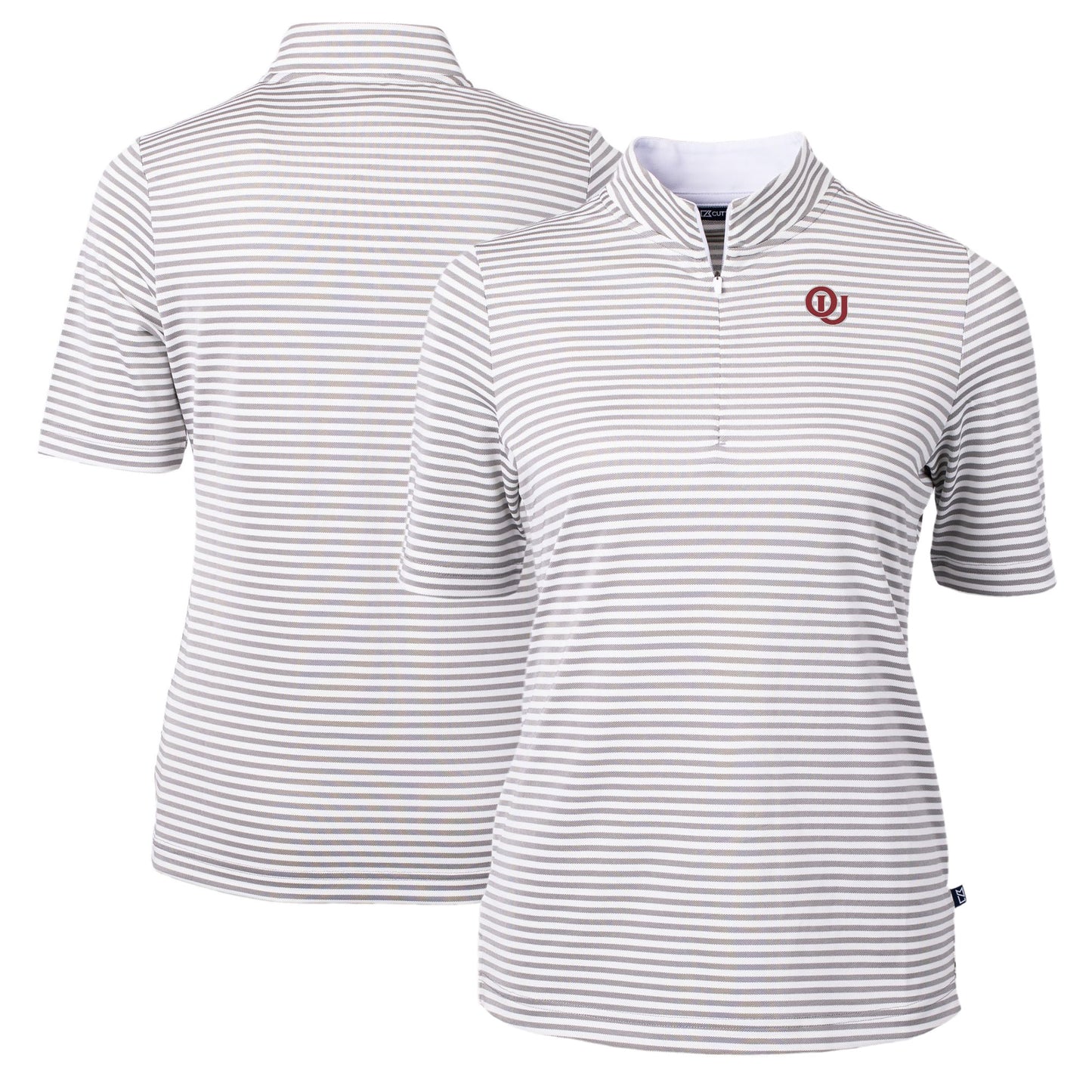 Women's Cutter & Buck Gray Oklahoma Sooners Vault DryTec Virtue Eco Pique Stripe Recycled Top
