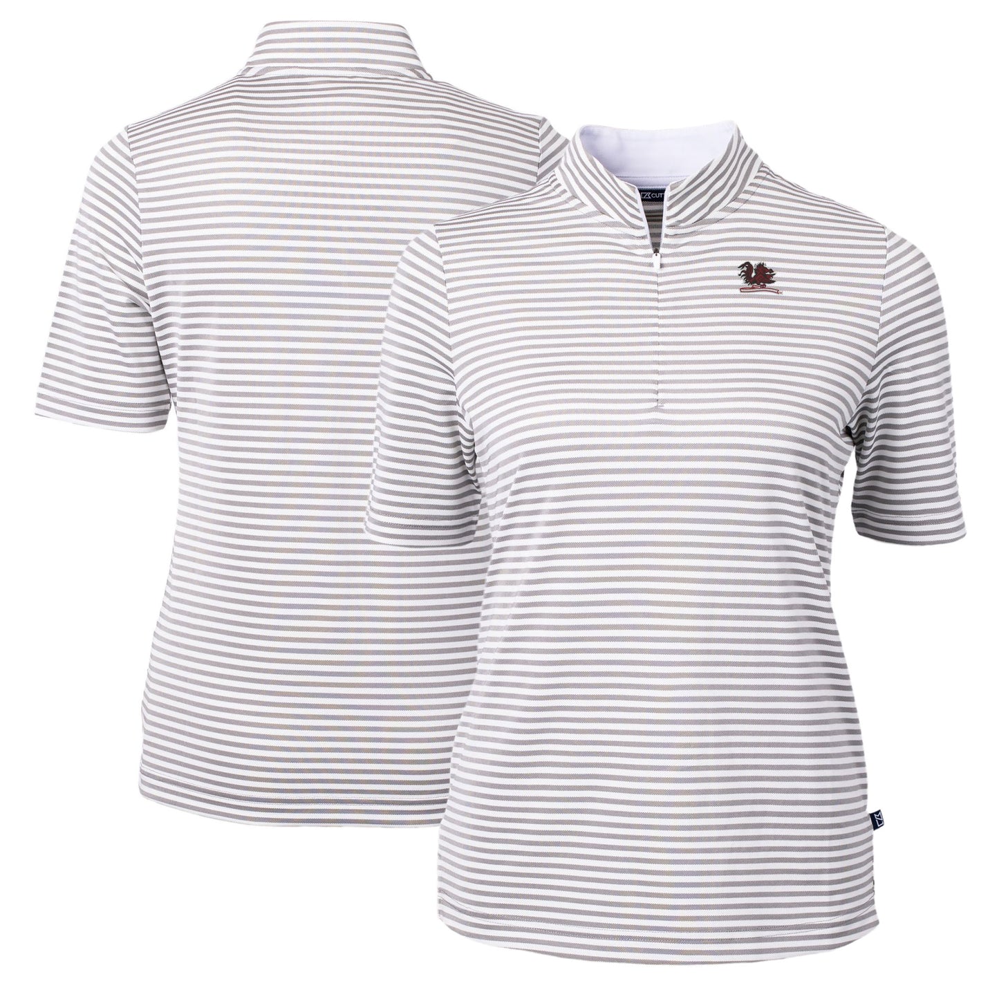 Women's Cutter & Buck Gray South Carolina Gamecocks Vault DryTec Virtue Eco Pique Stripe Recycled Top