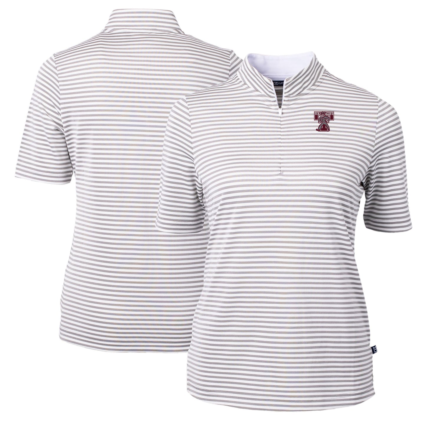 Women's Cutter & Buck Gray Texas A&M Aggies Vault DryTec Virtue Eco Pique Stripe Recycled Top