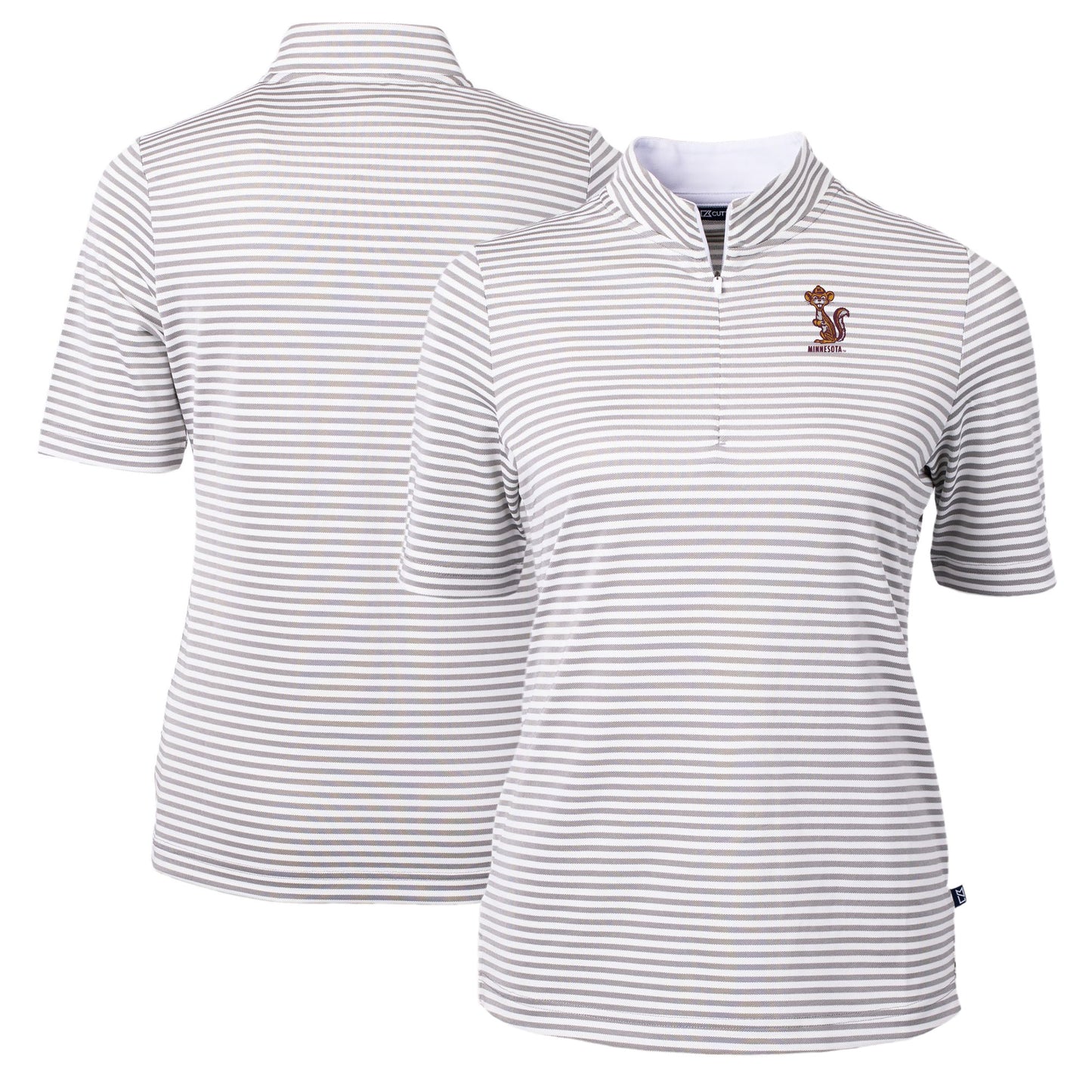 Women's Cutter & Buck Gray Minnesota Golden Gophers Vault DryTec Virtue Eco Pique Stripe Recycled Top