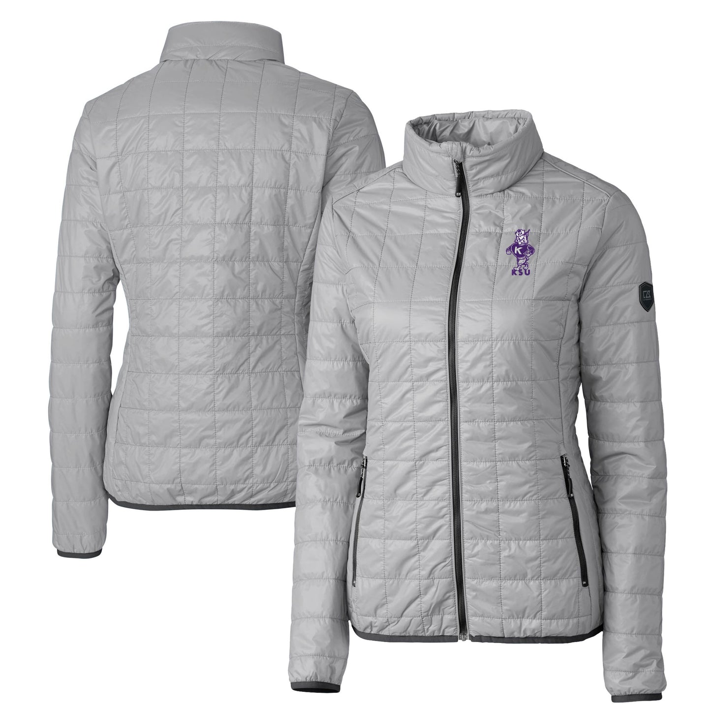 Women's Cutter & Buck Gray Kansas State Wildcats Vault Rainier PrimaLoft Eco Insulated Full-Zip Puffer Jacket